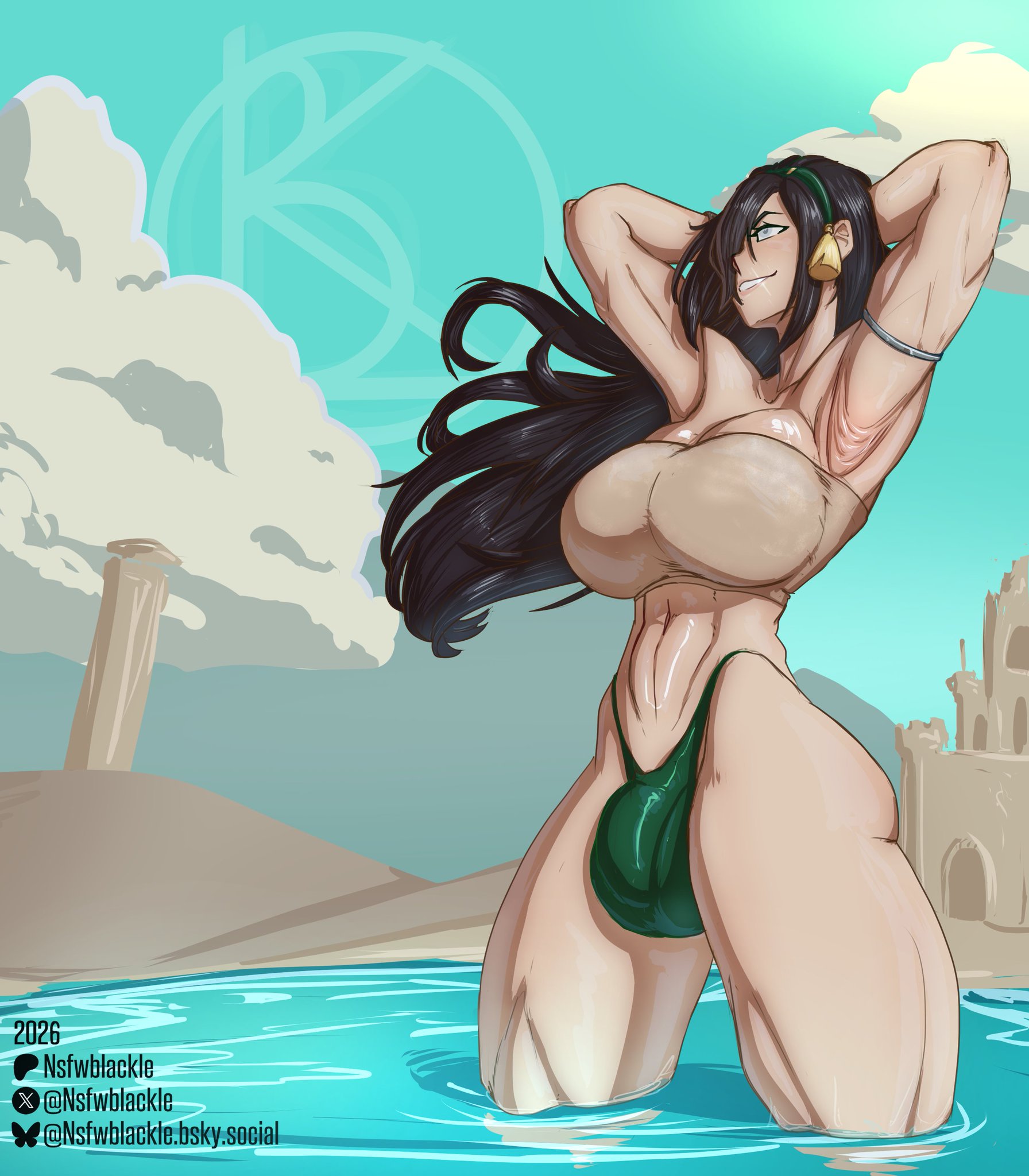 armpits, arms up, athletic futa, avatar the last airbender, breasts, bulge, ftg crossgender, futa only, futanari, nsfwblackle, solo, tagme, toph bei fong, wet