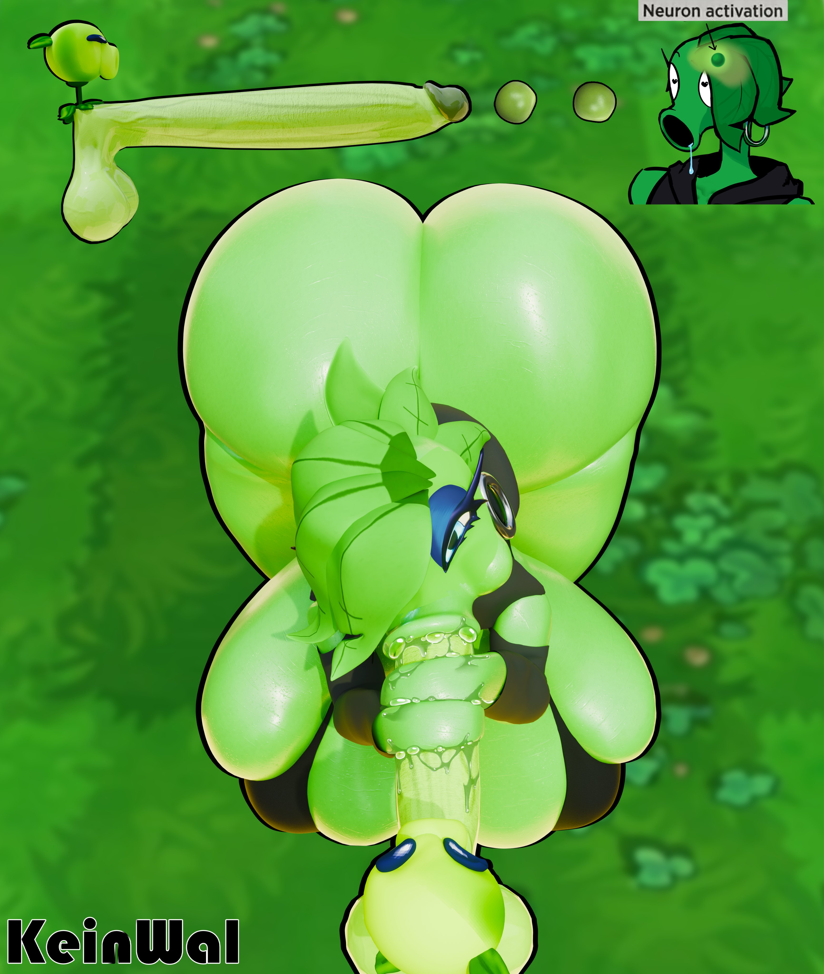 1boy, 3d, 3d (artwork), anthro, anthro character, ass bigger than head, ball with hyper features, big breasts, breasts, breasts bigger than head, electronic arts, fellatio, female, flora fauna, huge breasts, huge cock, hung, kein wal, larger female, male, meme, neuron activation (meme), nipple bulge, oral, oral sex, peablaze (leafpaw), peashooter (pvz), plant girl, plant humanoid, plantie, plants vs zombies, popcap, popcap games, pussy, pvz, size difference, smaller male, tagme, video game, video game character