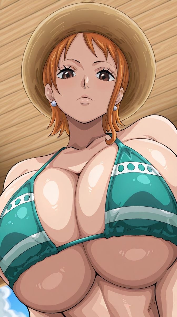 1girls, 2d, ai, ai art, ai assisted, ai generated, ai-created, artist name, artist request, artist upload, big breasts, bikini, bikini top, blondeup21, breasts, breasts bigger than head, breasts focus, breasts together, brown hair, closed eyes, cursed21miko, curvy, curvy body, curvy female, curvy figure, earrings, female, female focus, female only, hat, huge breasts, kyoru189, large breasts, light skin, light-skinned female, lips, looking at viewer, looking down, looking down at viewer, massive breasts, mature female, milf, milf body, mommy, nami (one piece), one piece, only female, orange hair, qme314, reference image, seductive, seductive look, shao145, shiny, shiny breasts, shiny skin, short hair, solo, solo female, straw hat