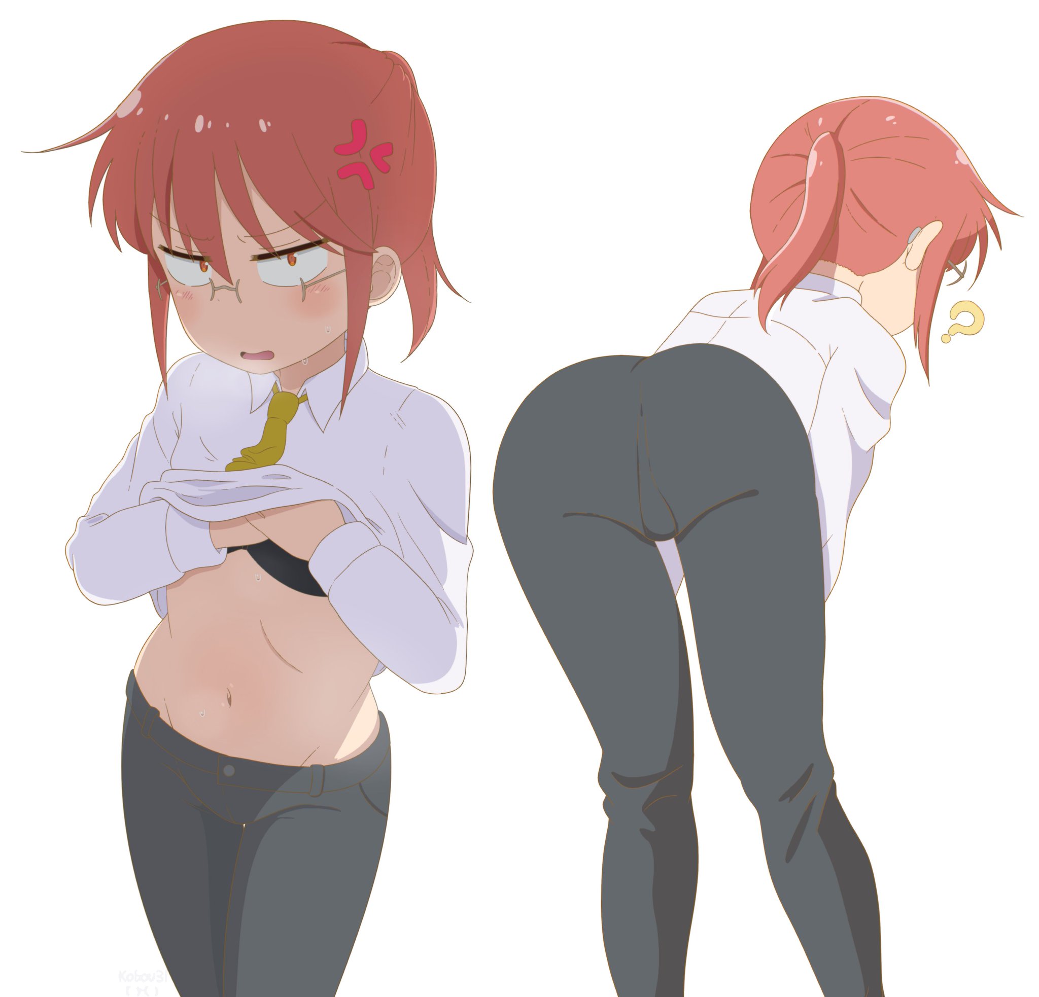 ass, ass focus, clothed, clothed female, clothing, digital media (artwork), dragon maid, female, glasses, kobayashi (maidragon), kobayashi-san chi no maidragon, miss kobayashi's dragon maid, red hair