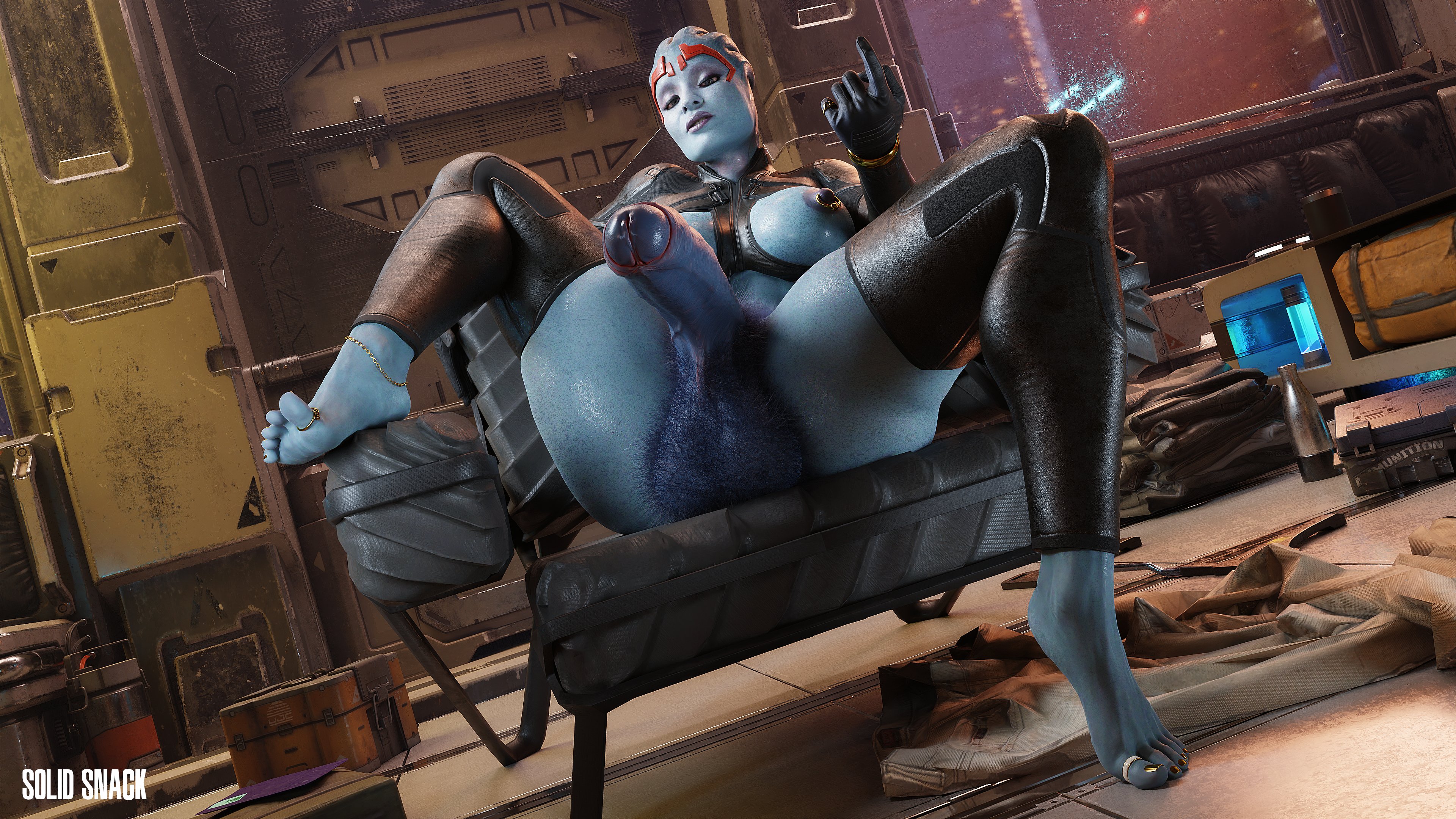1futa, 3d, areolae, asari, asari futa, balls, big breasts, blender, breasts, erect nipples, erection, futa only, futanari, hairy balls, huge cock, intersex, large breasts, looking at viewer, mass effect, nipples, penis, pubic hair, samara, solidsnack, solo, solo futa, spread legs, testicles, thick thighs, thighhighs, wide hips
