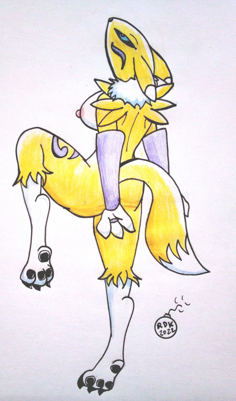 anthro ass digimon female female_only leaping reddragonkan renamon traditional_media_(artwork)