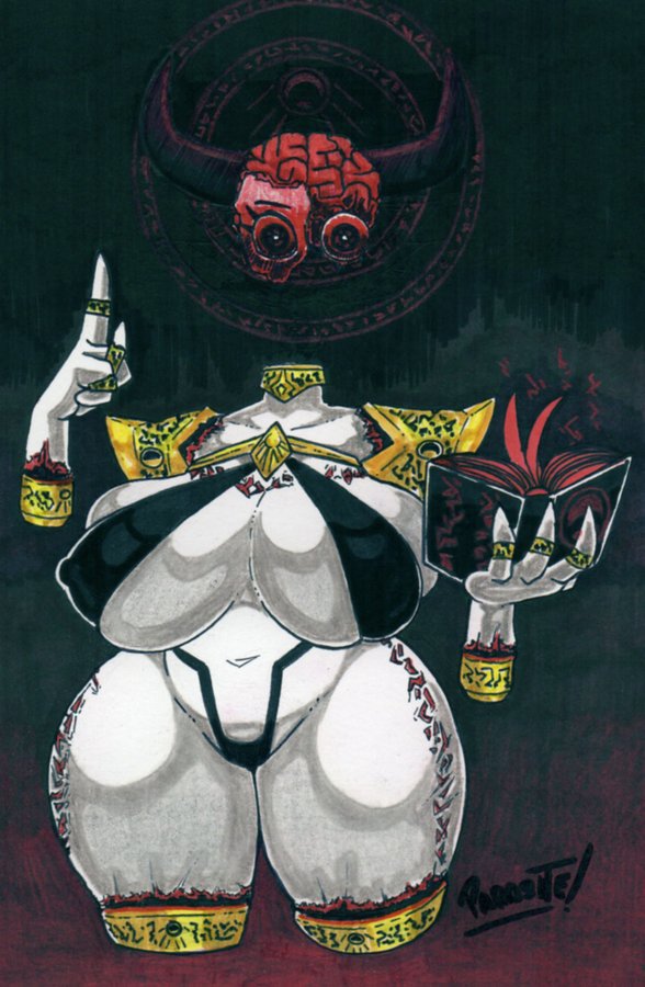 1girls big_breasts brain cleavage cosmic_horror disembodied_hands disembodied_head female female_only floating_hands floating_head horns horror large_breasts looking_at_viewer navel nightmare_waifu nipple_bulge original original_character parasitedeath parasiteterror red_eyes solo solo_female solo_focus thick_thighs thighs white_body white_skin wide_hips