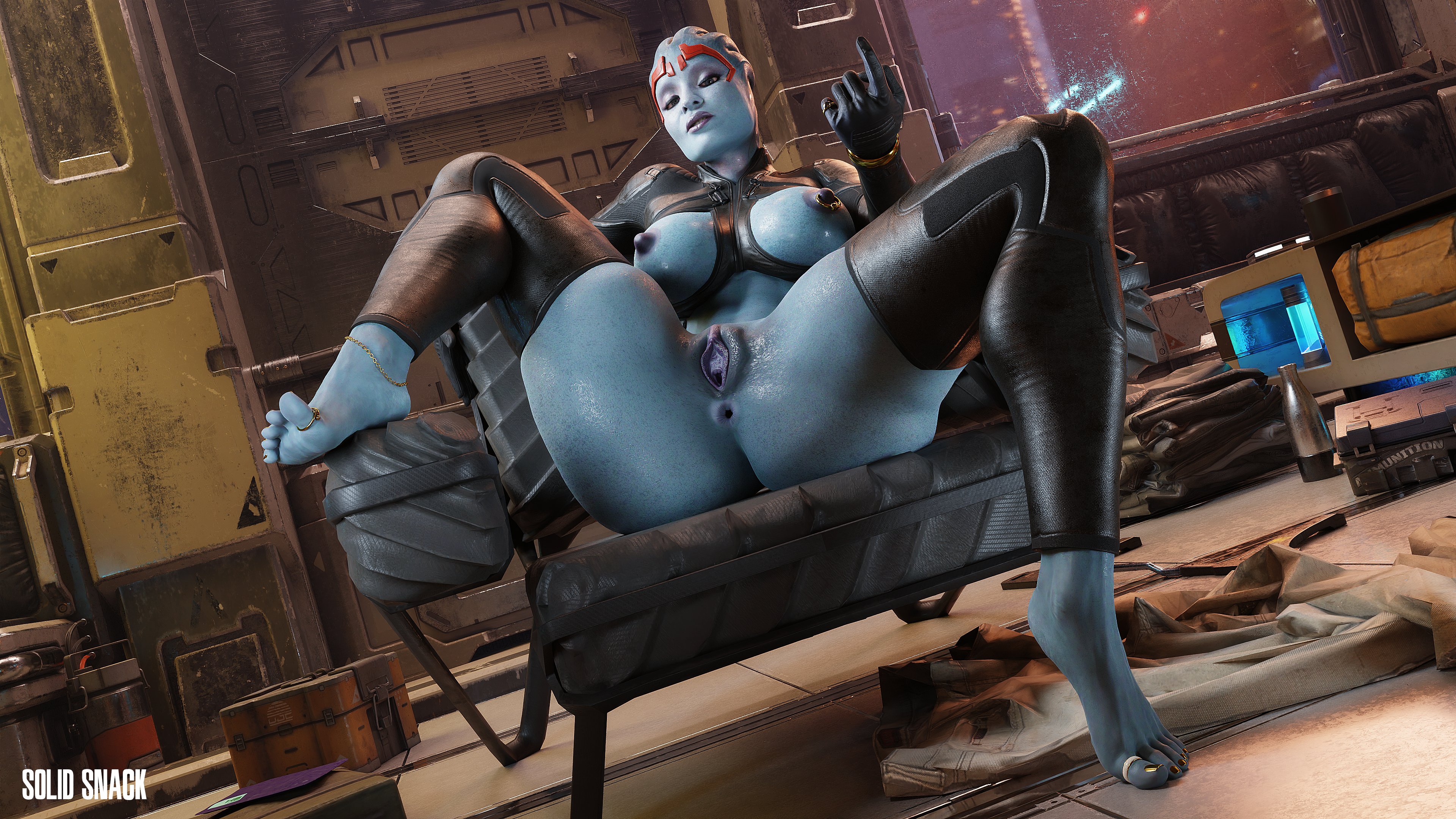 1girls, 3d, 4k, absurdres, anus, areolae, artist name, asari, big breasts, blender, breasts, erect nipples, female, female only, highres, large breasts, looking at viewer, mass effect, nipple piercing, nipples, piercing, pussy, samara, solidsnack, solo, spread legs, thick thighs, thighhighs, wide hips