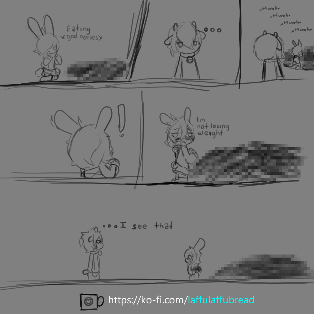 ambiguous_gender bovid caprine censored comic dialogue duo english_text goat grey_background greyscale group humanoid laffubread_(laffulaffubread) laffulaffubread lagomorph leporid mammal meme monochrome pixelated rabbit shitpost simple_background text