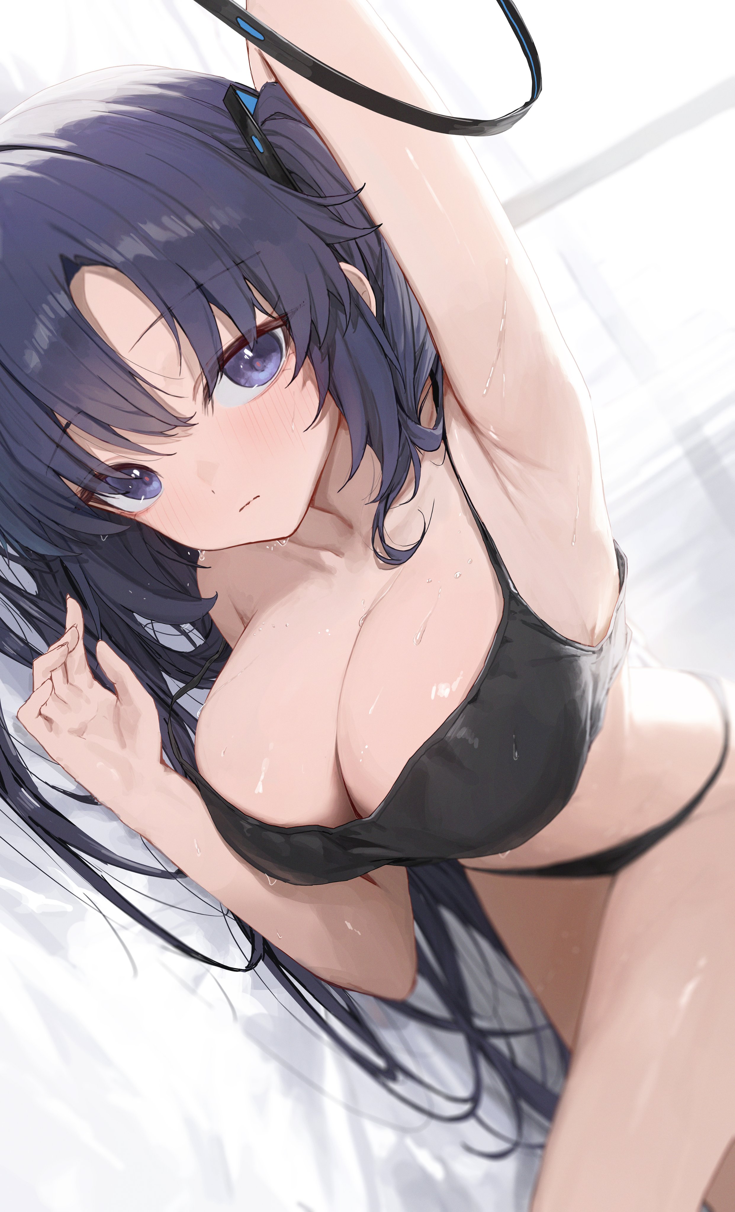 1girls, armpits, arms up, bare legs, bare shoulders, bare thighs, blue archive, breasts, female, female focus, female only, gnns, halo, high heels, highres, huhi (huhi 1211), huhi (huhi1211), large breasts, millennium science school student, seminar (blue archive), tagme, yuuka (blue archive)