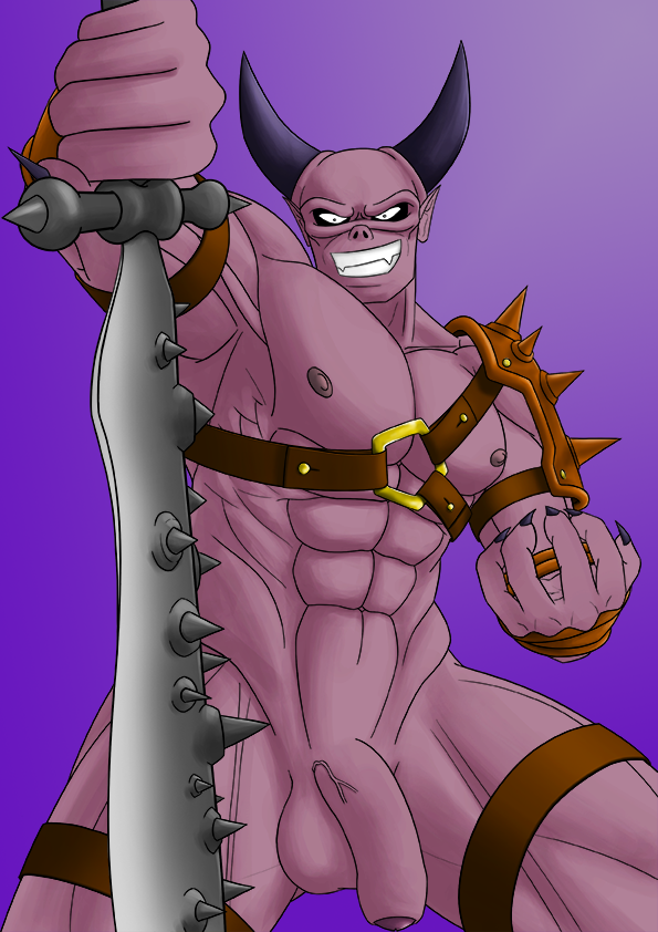 abs balls demon dragon_quest dragon_quest_xi flaccid genitals grin horn looking_at_viewer male male_only monster mordegon muscular muscular_male nipples pecs penis smile solo square_enix thewanktuary