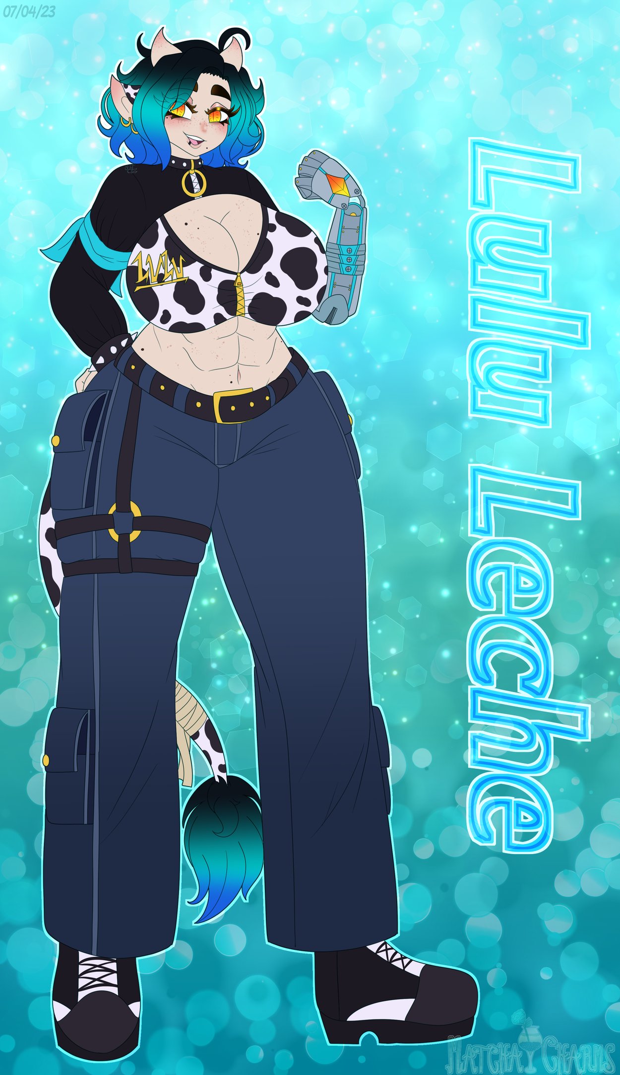 big_breasts breedingtoxic cow_ears cow_girl cow_print jeans strong_woman wide_hips