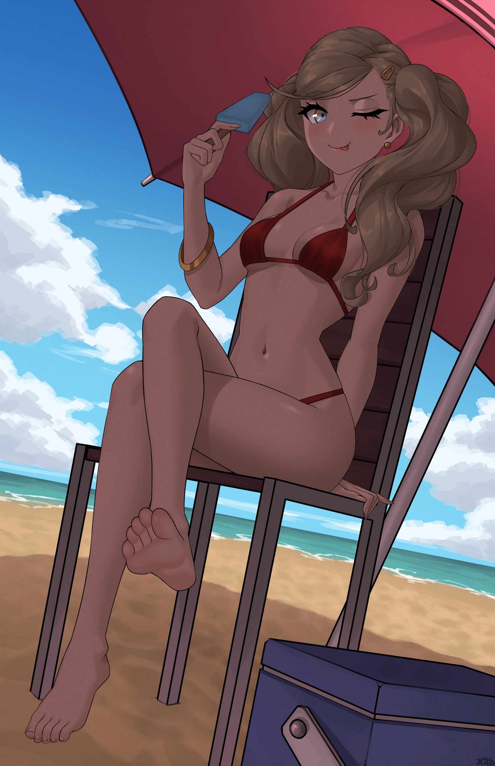 ann takamaki, atlus, breasts, female, female only, greek toe, one eye closed, persona, persona 5, solo, tagme, x xith x