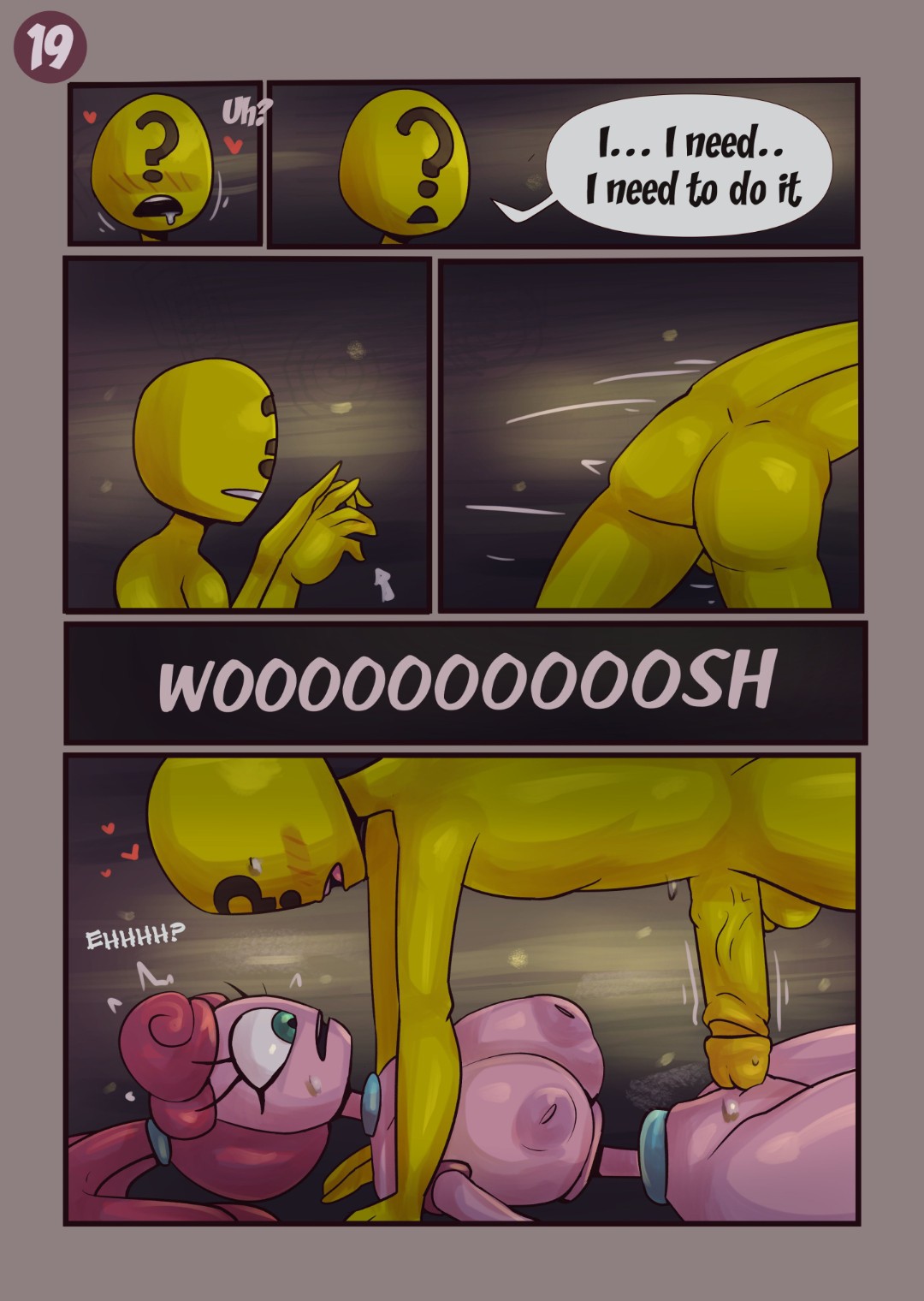 1boy1girl absurd_res anthro belty42 comic comic_page comic_panel hi_res living_toy mommy_long_legs page_19 pink_body poppy_playtime protagonist_(poppy_playtime) text yellow_body