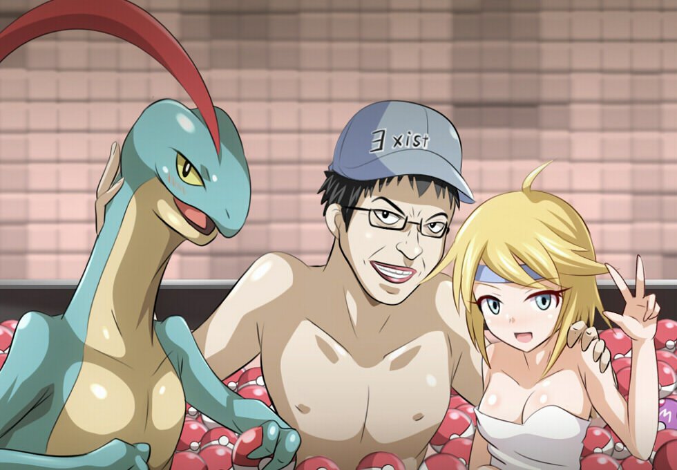 anthro fan_character female generation_3_pokemon group grovyle human juptile male male/female mammal nintendo nude pokemon pokemon_(species) smile trio