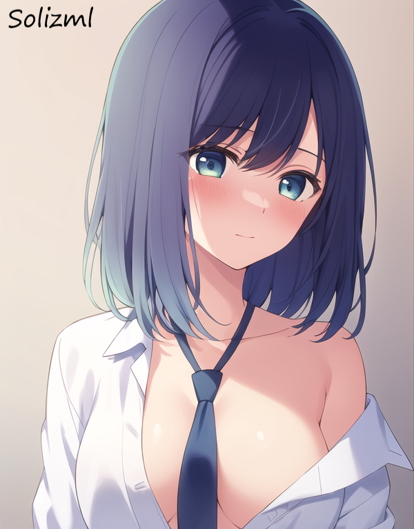 ai_generated blue_eyes blue_hair blush kurokawa_akane oshi_no_ko partially_clothed soliz stable_diffusion white_shirt