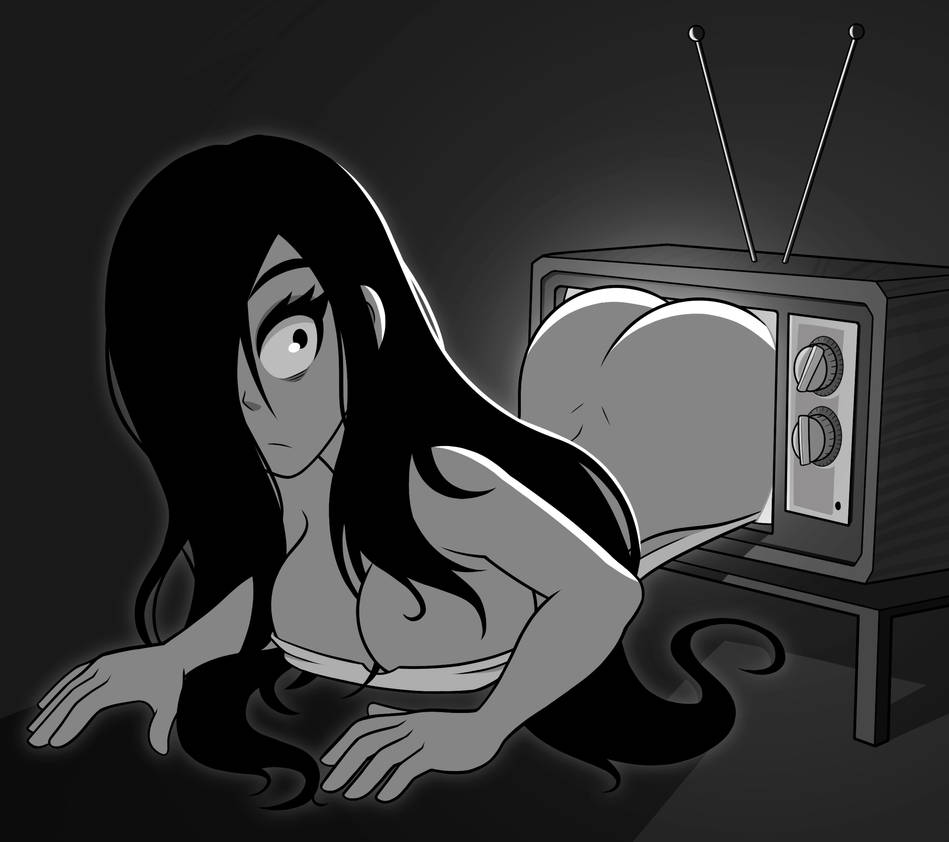 1girls ass big_ass big_breasts black_hair breasts breasts_pressed_against_floor chemical_bro crawling duplicate female hourglass_figure huge_ass long_hair slim_waist stuck stuck_in_object tagme the_ring through_screen yamamura_sadako