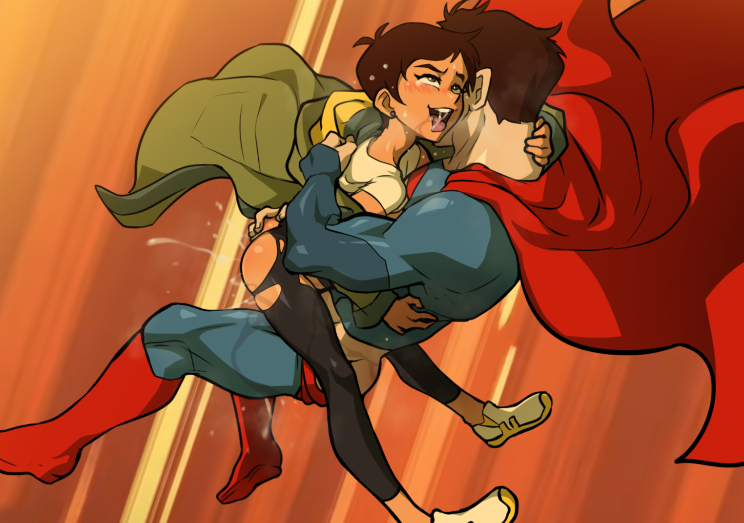 1boy, 1girls, ahe gao, ass, blush, cape, clark kent, clark kent (my adventures with superman), clothed, clothed sex, dc, dc comics, duo, female, jcm2, kal-el, leggings, lois lane, lois lane (my adventures with superman), looking pleasured, male, male penetrating female, male/female, my adventures with superman, open mouth, outdoor sex, outdoors, ripped clothes, ripped clothing, ripped pants, saliva, sex, superman, superman (clark kent), superman (series), tight pants, tongue, torn clothes, torn clothing, torn pants, uncensored