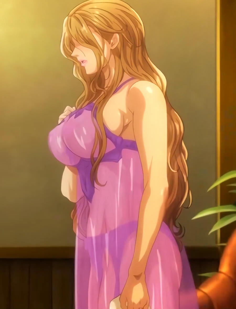 1girls ass breasts brown_hair clothing large_breasts milf okusama_no_kaifukujutsu_the_animation pink_pineapple screencap screenshot see-through see-through_clothing thick_thighs thighs transparent_clothing tummy