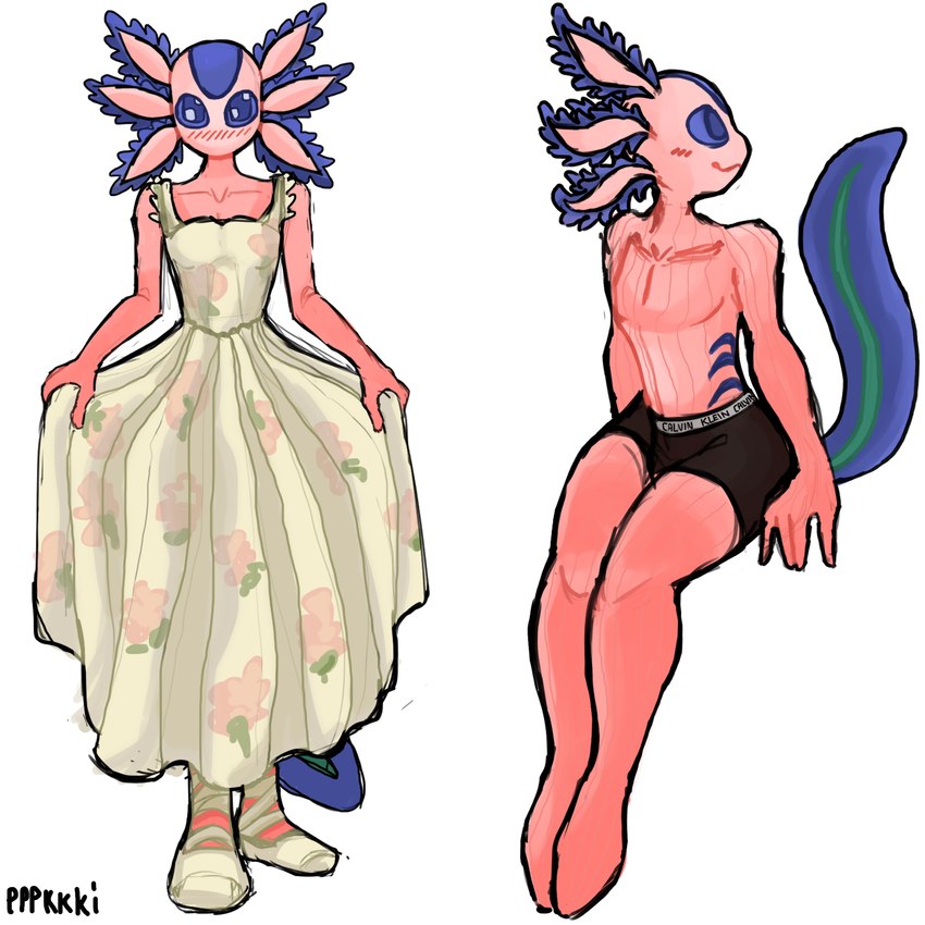 1boy axo_(fortnite) axolotl blush cute dress epic_games fortnite furry male male_only pppkkki shorts tail