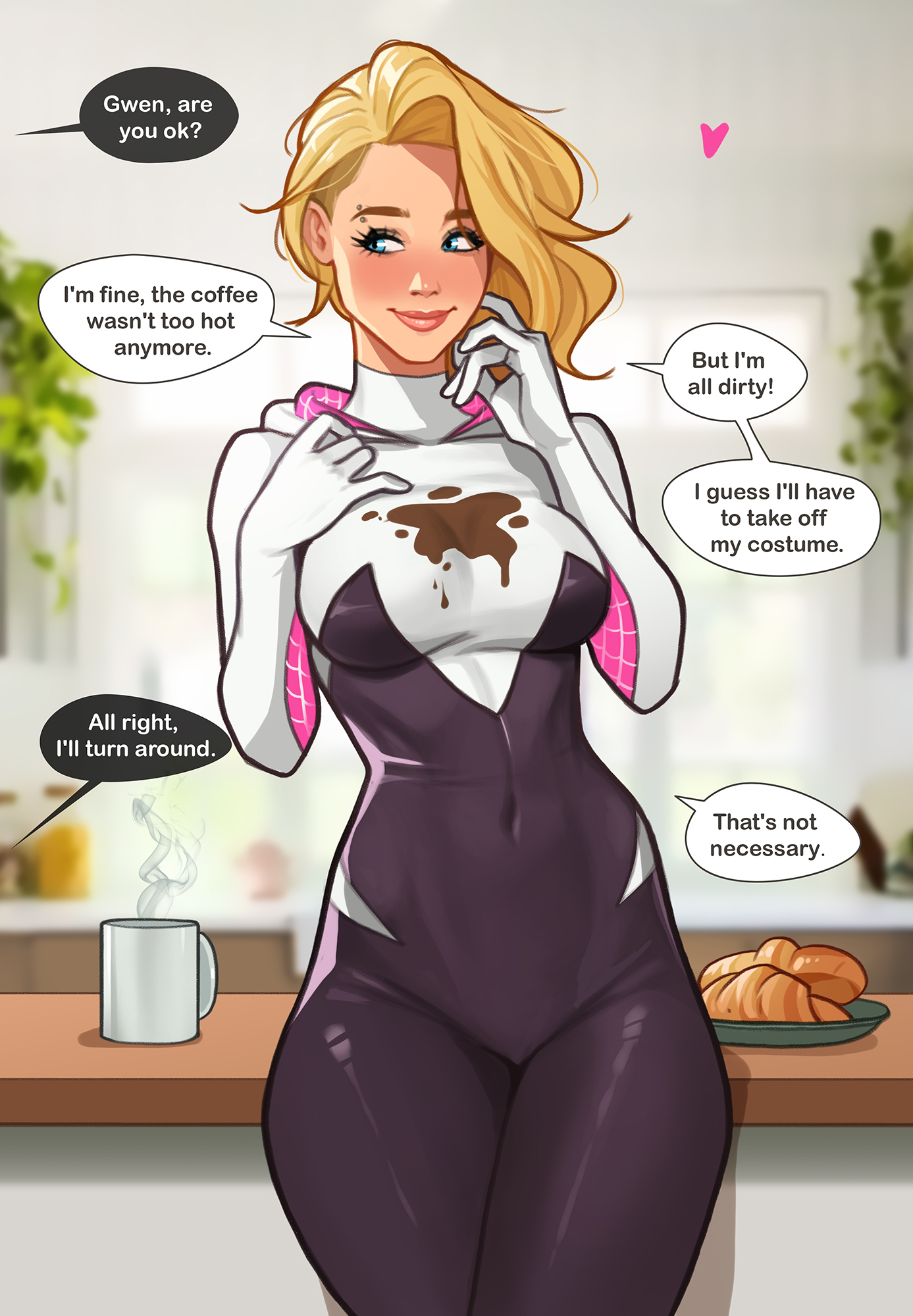 1girls, ass, athletic, athletic female, big ass, big breasts, blonde female, blonde hair, blue eyes, bottom heavy, breasts, bust, busty, chest, cleavage, curvaceous, curvy, curvy figure, cute, cute face, digital media (artwork), eyebrow piercing, eyebrows, eyelashes, eyes, female, female focus, fit, fit female, ghost-spider, gwen stacy, hair, hero, heroine, hips, hourglass figure, human, large breasts, legs, light skin, light-skinned female, lips, marvel, marvel comics, minko, olena minko, short hair, slim, slim waist, spider-gwen, spider-man (series), spider-man: across the spider-verse, spider-man: into the spider-verse, superhero, superheroine, thick, thick legs, thick thighs, thighs, top heavy, top heavy breasts, upper body, voluptuous, voluptuous female, waist, wide hips