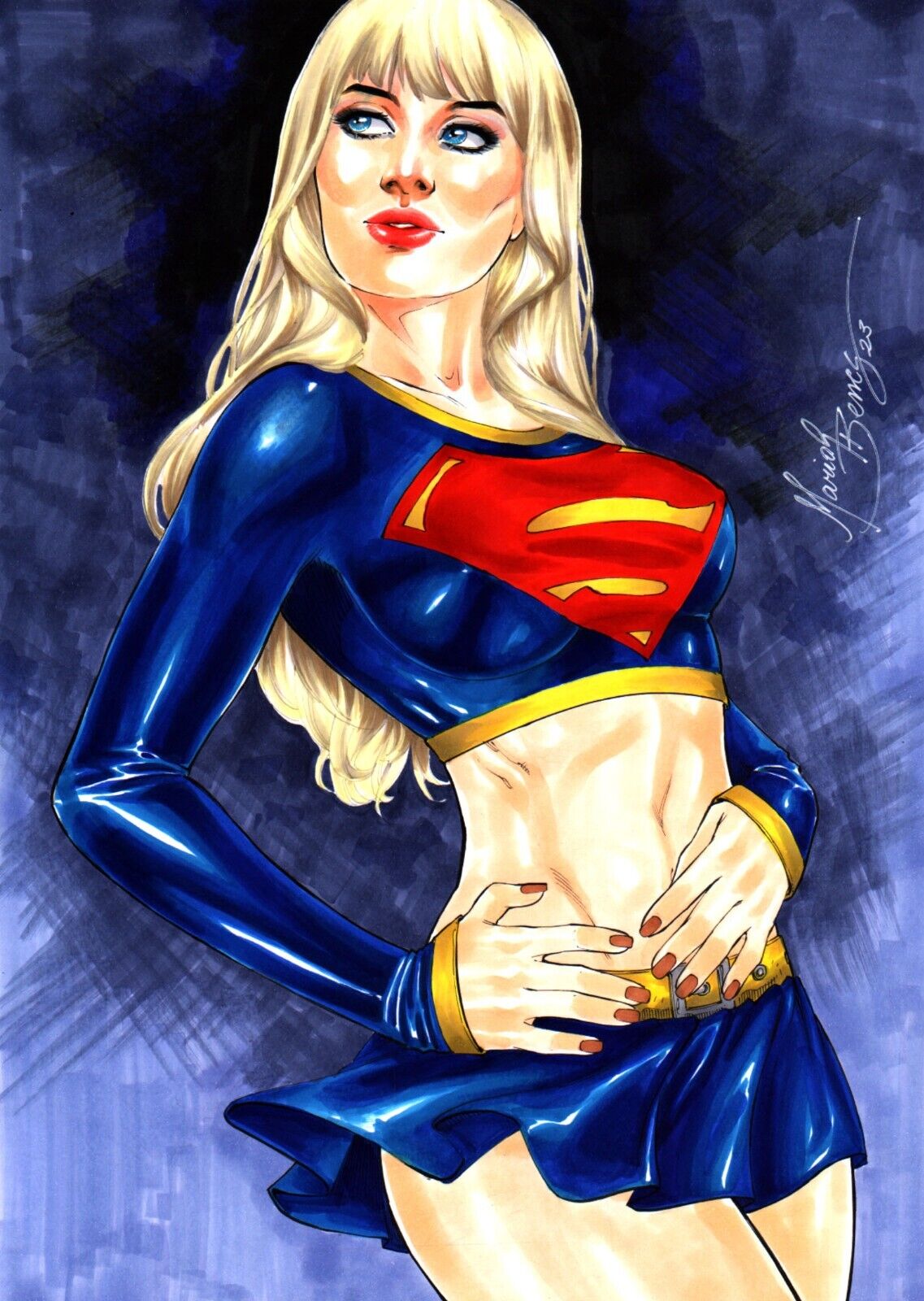 1girls 2023 blonde_hair dc dc_comics ed_benes_studio female_focus hi_res kara_zor-el long_hair looking_at_viewer mariah_benes seductive solo_female solo_focus supergirl voluptuous voluptuous_female