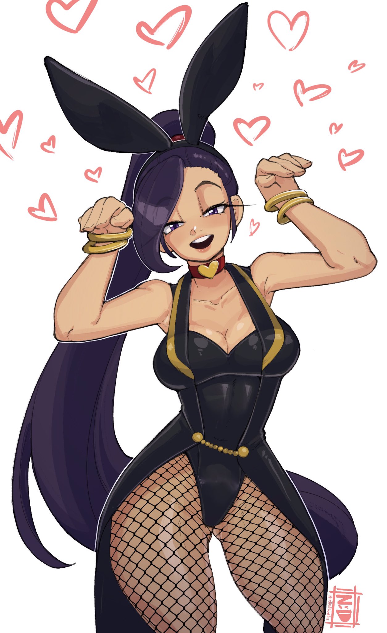 1girls 2023 bracelet bracelets bunny_ears bunny_pose bunnysuit choker clothing dragon_quest dragon_quest_xi female female_only fishnet_pantyhose fishnets heart heart_choker hi_res jade_(dq11) long_hair looking_at_viewer medium_breasts narrowed_eyes nudiedoodles ponytail pose purple_eyes purple_hair smiling smiling_at_viewer solo thick_thighs white_background wide_hips