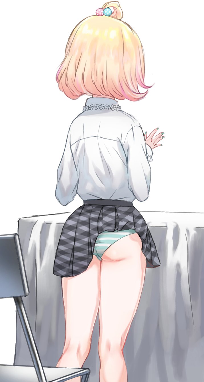 ass, back view, blonde hair, clothed, millie parfait, nijisanji, nijisanji en, panties, skirt, skirt lift, virtual youtuber