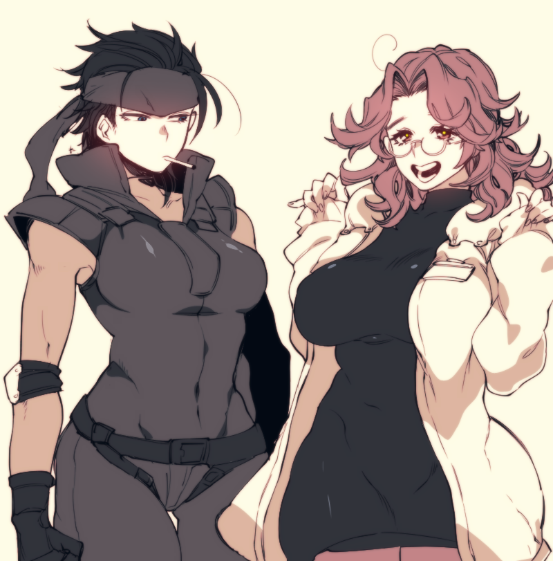 2girls 3m_0l big_breasts clothed fully_clothed genderswap_(mtf) hal_emmerich metal_gear_solid otacon rule_63 solid_snake