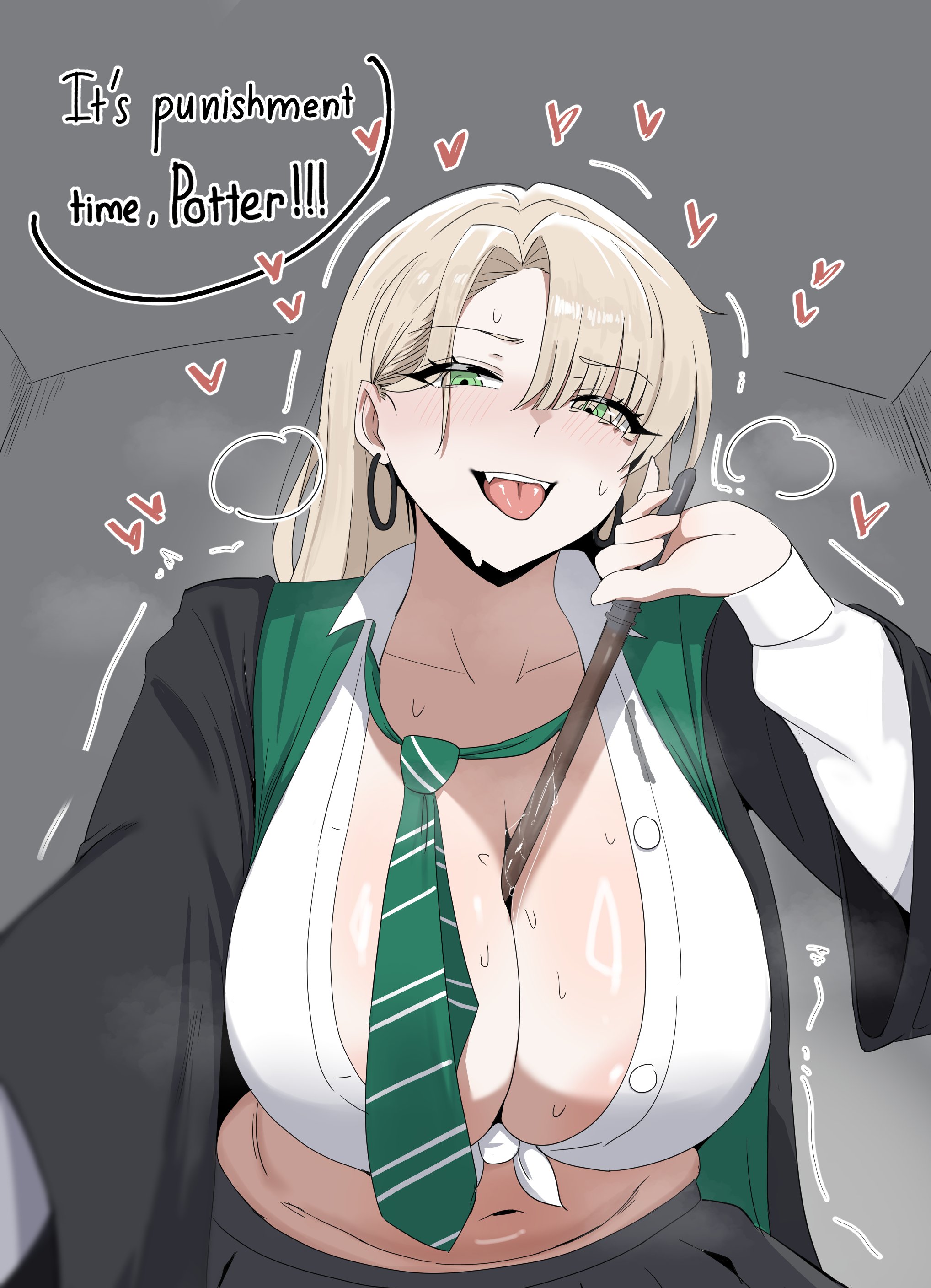 1girls, 2026, 2d, areola, areola slip, areolae, areolae slip, belly, belly button, big breasts, blonde hair, blush, blush lines, blushing, breasts, busty, clothing, collarbone, dialogue, draco malfoy, draco malfoy (redteneri), english, english dialogue, fangs, female, female only, front view, green eyes, harry potter, heart, heart symbol, hearts, hearts around head, hi res, highres, huge breasts, imminent sex, large breasts, long hair, looking at viewer, midriff, navel, open clothes, open shirt, pov, pov eye contact, school uniform, schoolgirl, steam, steamy breath, stomach, straight hair, sweat, sweatdrop, sweating, sweaty, sweaty body, sweaty breasts, tea220622, text, tongue, tongue out, very long hair