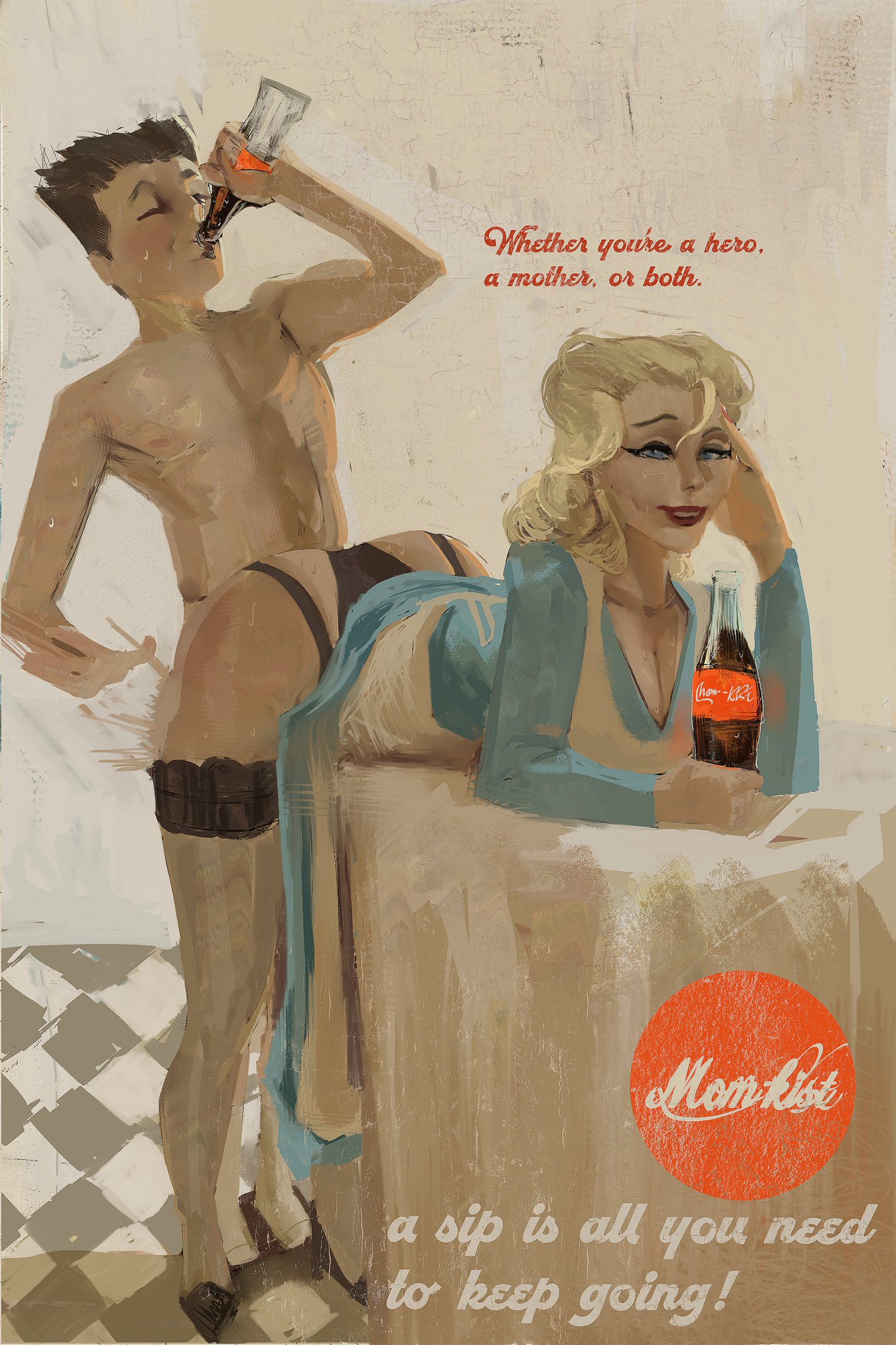 1boy, 1boy1girl, 1girls, 2d, 7x7tai, ambiguous penetration, bending over, bent over, bent over table, big ass, big breasts, clothed, clothed female nude male, clothed sex, coca-cola, coca-cola woman, doggy style, doggystyle, garter belt, garter straps, incest, milf, momkist, mother and son, naked male, older female, older female and younger male, pepsi, pepsiman, spanking, stockings, vintage, younger male