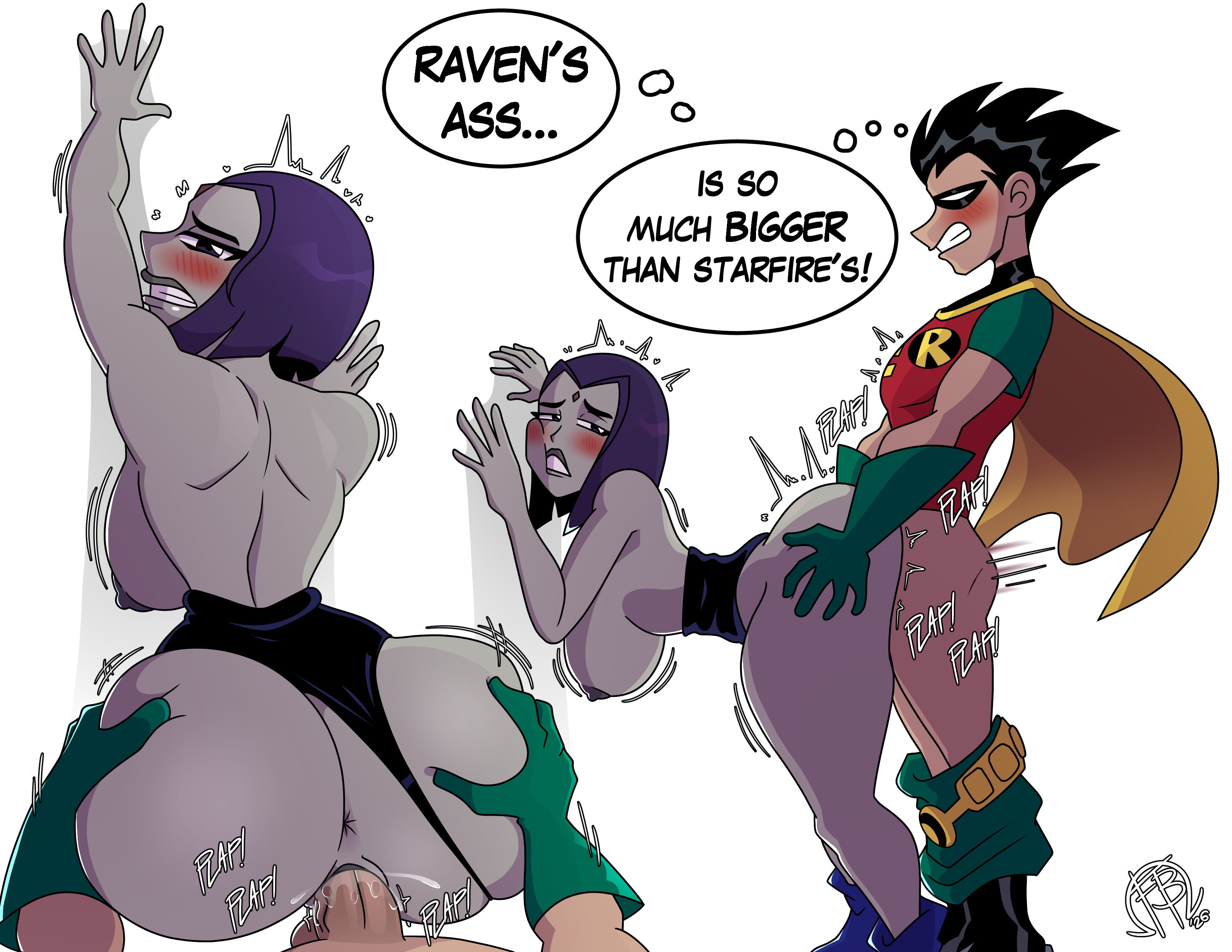 1boy, 1girls, batman (series), big ass, big breasts, blushing, chillguydraws, dc, dc comics, dick grayson, female, large ass, leotard, leotard aside, male, partially clothed, raven (dc), robin (dc), sex, standing sex, teen titans, teenage girl, teenager, vaginal penetration, warner bros, warner bros. animation, warner brothers