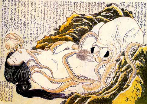 1girls bestiality black_hair classic consensual_tentacles cunnilingus female female_pubic_hair fine_art hokusai japanese_text kissing lowres missionary_position mmf_threesome nipples octopus on_back oral pubic_hair public_domain restrained shunga small_image tentacle tentacle_sex the_dream_of_the_fisherman's_wife traditional_art ukiyo-e zoophilia