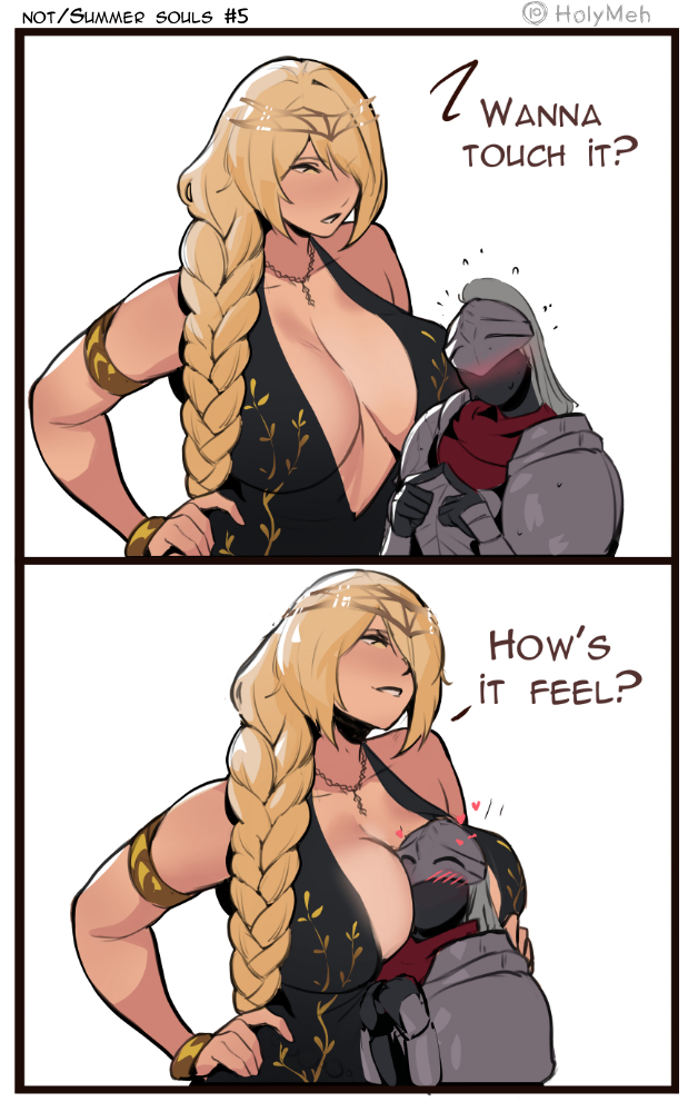 big boobs, big breasts, big tits, blonde, blonde female, blonde hair, blonde hair female, blonde-haired female, boobs, braided hair, breasts, cleavage, clothed, clothes, clothing, dominant female, elden ring, face in breasts, female, giantess, goddess, holymeh, larger female, long hair, male, older female, queen marika the eternal, shorter male, smaller male, submissive male, taller female, tarnished, tits, younger male