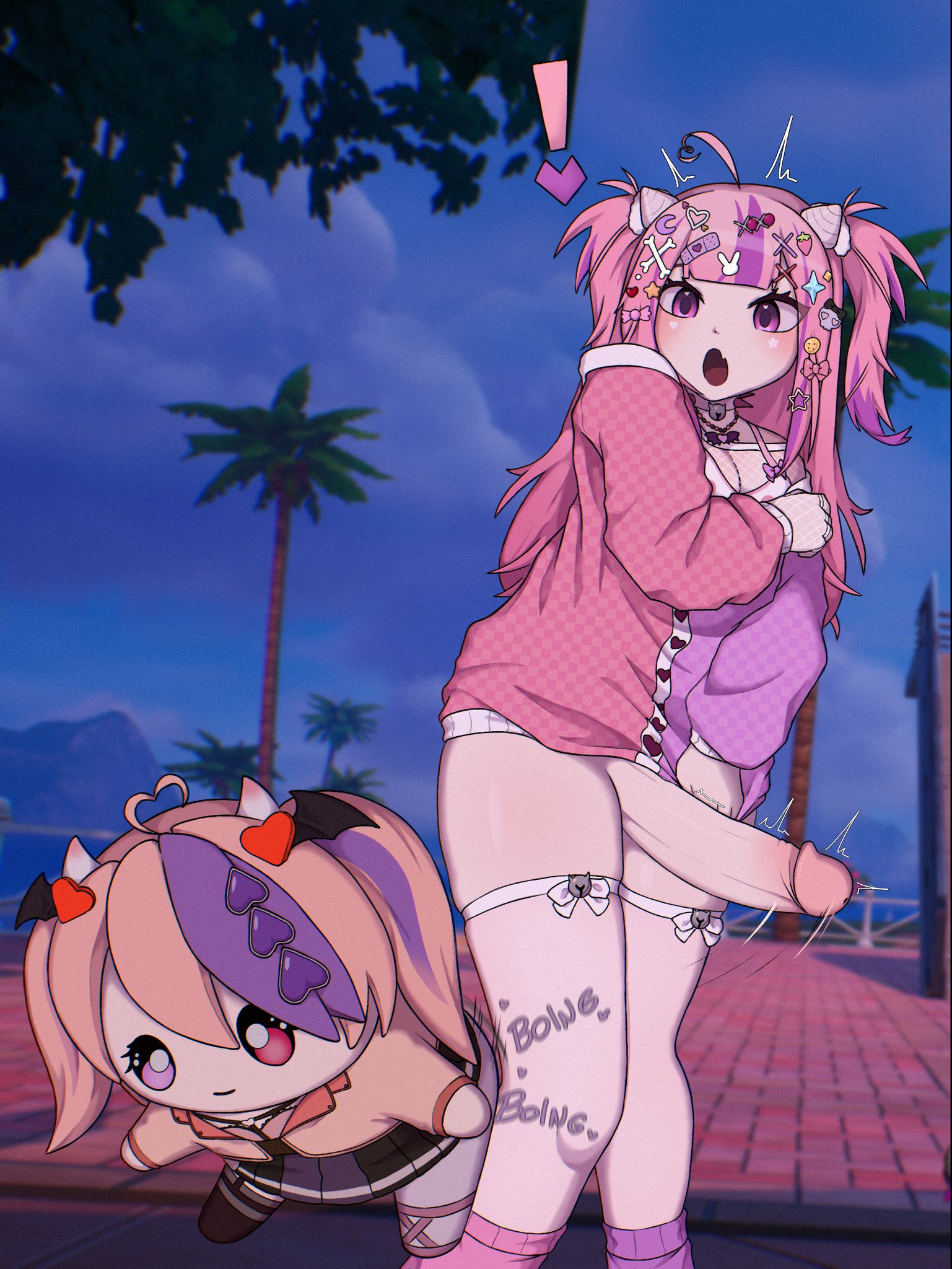 confusedsabron, cum, cum inside, demon, demon girl, erection, fishnets, fortnite, fortnite: battle royale, futanari, gyaru, indie virtual youtuber, ironmouse, ironmouse (decora outfit), lifting person, living sex toy, no panties, no pants, nopan, onomatopoeia, pink eyes, pink hair, plated skirt, skirt, sprite (fortnite), virtual youtuber, vshojo, vtuber