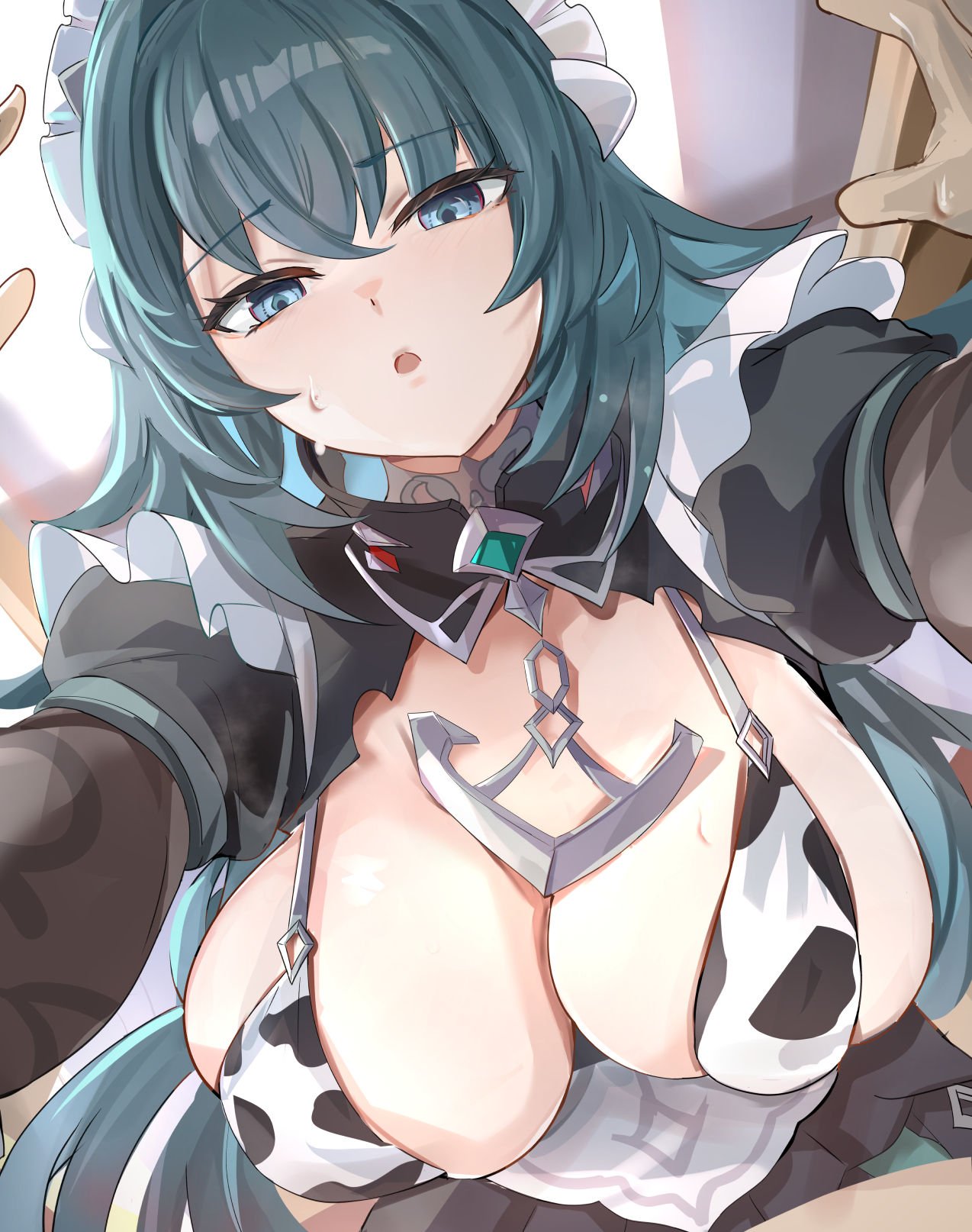 1girls, breasts, danica (genshin impact), female, female focus, female only, genshin impact, large breasts, light skin, light-skinned female, looking at viewer, maid, maid uniform, solo, tomasupso2