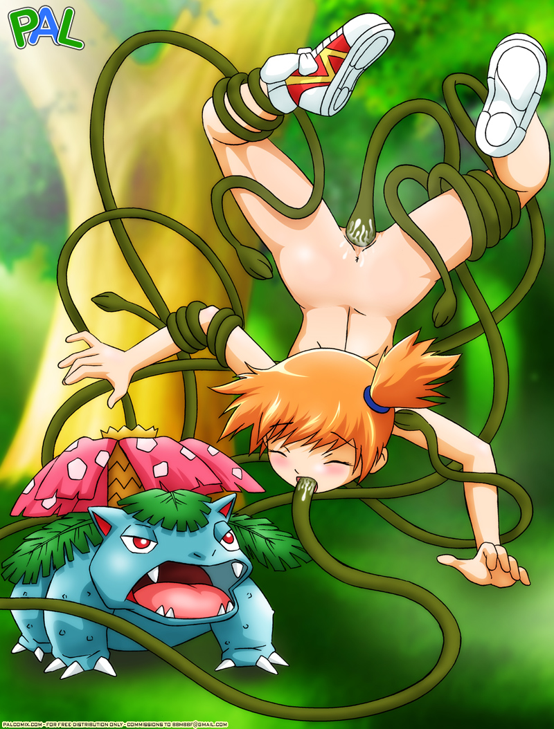 anus, ass, back, blush, female, feral, game freak, gym leader, interspecies, kasumi (pokemon), nintendo, nude, open mouth, oral, orange hair, palcomix, pokemon, pokemon (species), pokemon rgby, pokephilia, pussy, pussy juice, rape, saliva, short hair, smooth skin, source request, spread legs, teeth, tentacle, tentacle on female, thighs, tongue, vaginal penetration, venusaur, year request