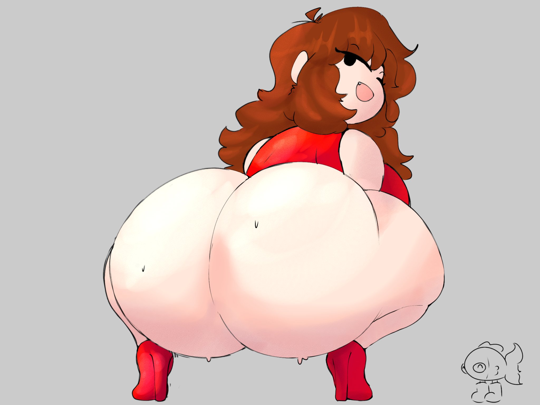 ass focus, ass out, auburn hair, big ass, bubble butt, dress, dumptruck ass, fat ass, friday night funkin, girlfriend (friday night funkin), huge ass, long hair, round ass, sweatdrop, sweaty ass, the mag, thick thighs, thighhighs, thighs