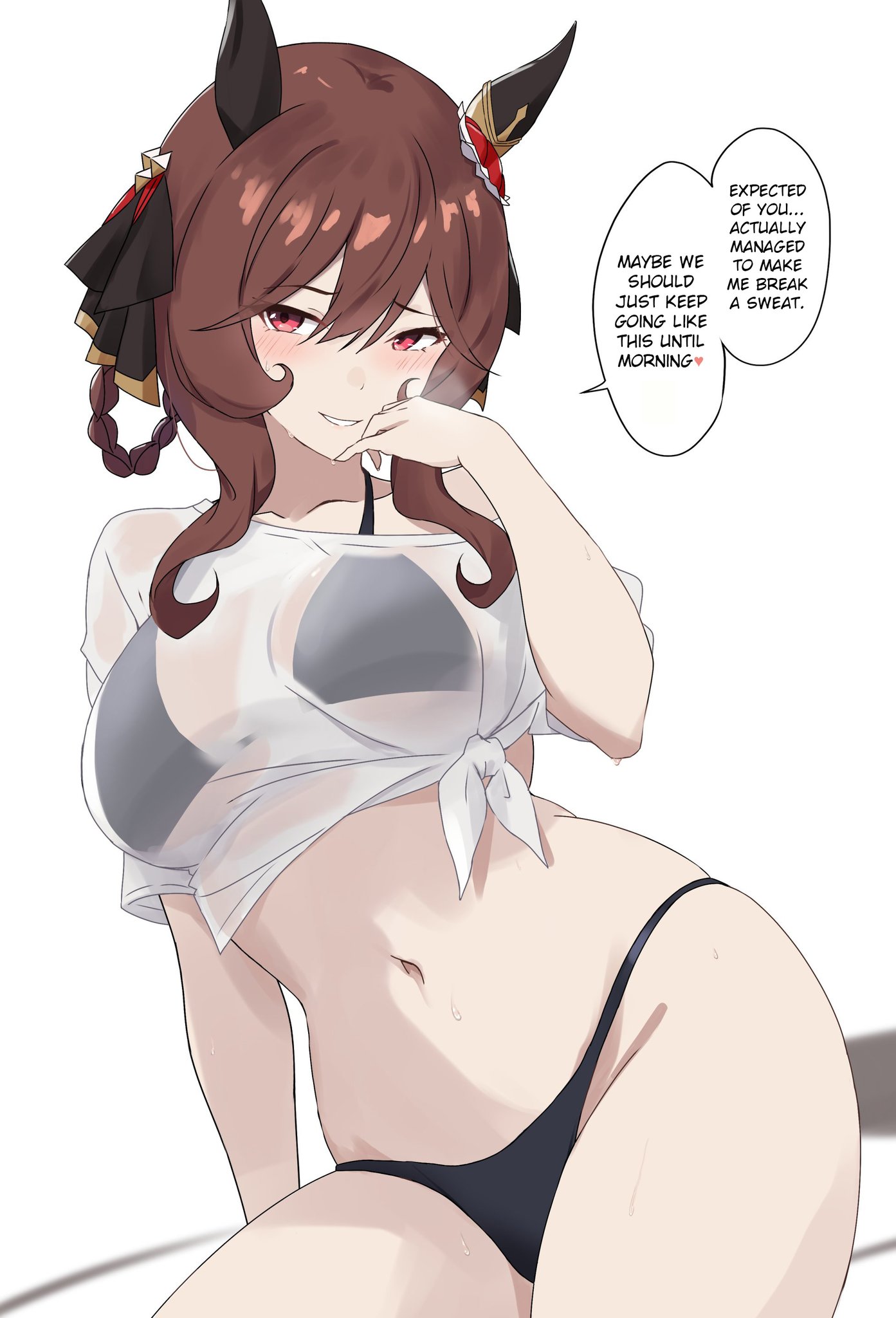 1girls, big breasts, gentildonna (umamusume), horse ears, horse girl, see-through, smiling, umamusume, umamusume pretty derby