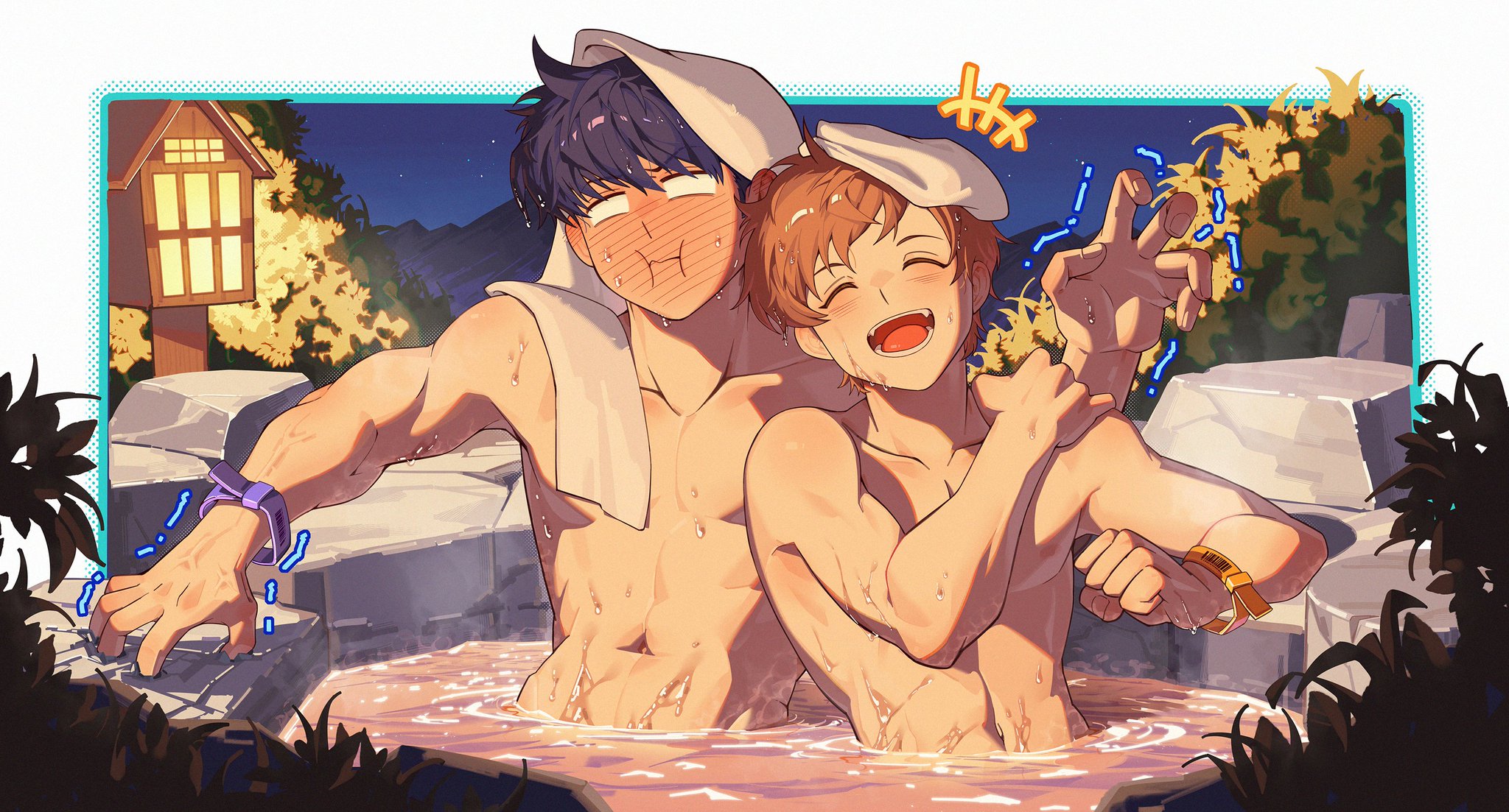 blush, ganbare! nakamura-kun!!, gay, go for it nakamura, go for it, nakamura-kun!!, hirose aiki, male, male focus, male only, muscular, muscular male, muscular sub, nakamura okuto, naked, naked male, no te rindas nakamura!!, nude, nude male, pecs, pectorals, showering, submissive, submissive male, yaoi