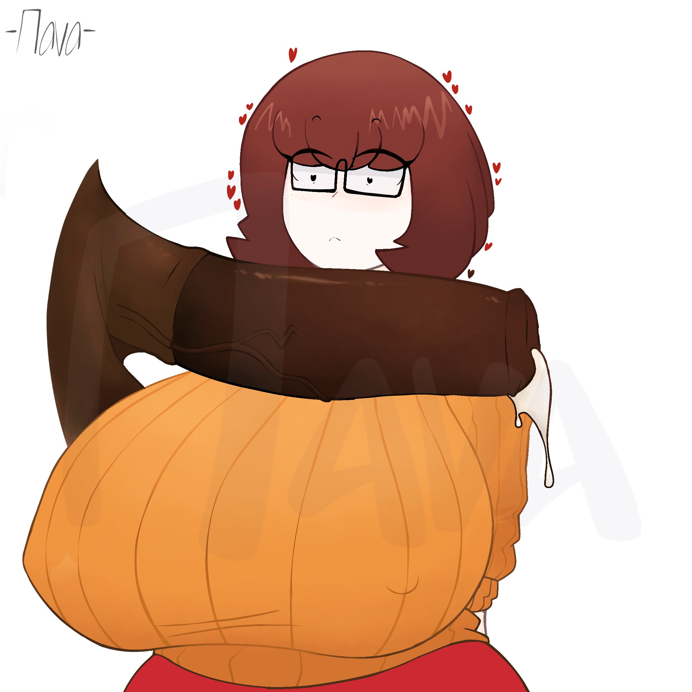 2023, alternate version available, ambiguous gender, bestiality, big dick, big penis, breasts, dick, female, fully clothed, glasses, horsecock, huge breasts, penis, scooby-doo, simple background, srnava, veins, veiny penis, velma dinkley, zoophilia