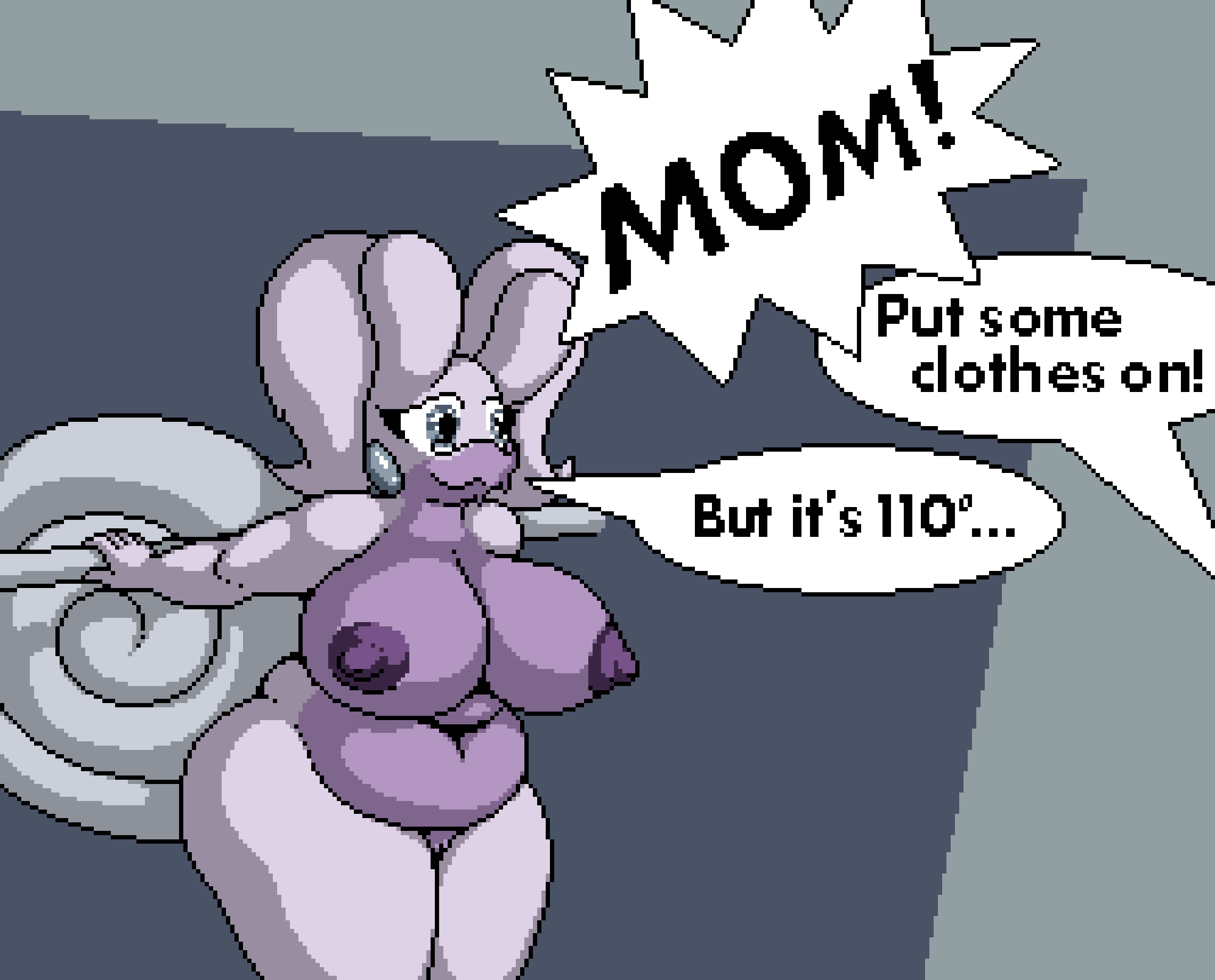 big_breasts breasts chubby_female dialogue generation_6_pokemon gloria_(sneavile) goodra hi_res hisuian_form hisuian_goodra nintendo nipples nude pokemon pokemon_(species) purple_body purple_nipples purple_skin regional_form_(pokemon) speech_bubble thick_thighs unaware wide_hips