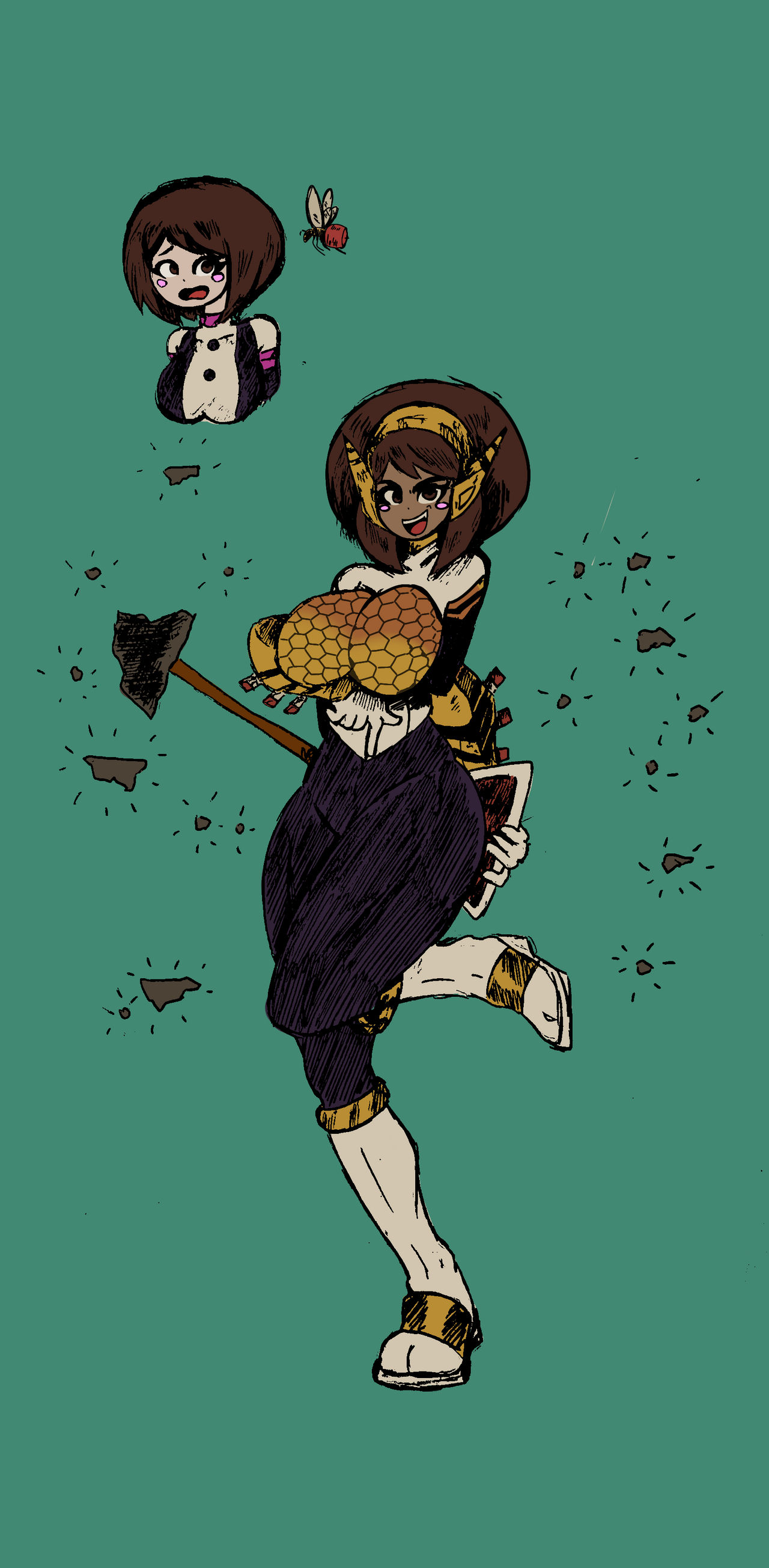 ass, assimilation, bee girl, breasts, ebonization, female, large ass, large breasts, mrreference, my hero academia, ochako uraraka, possession, race swap, species transformation, takeover, thick thighs, transformation, wide hips