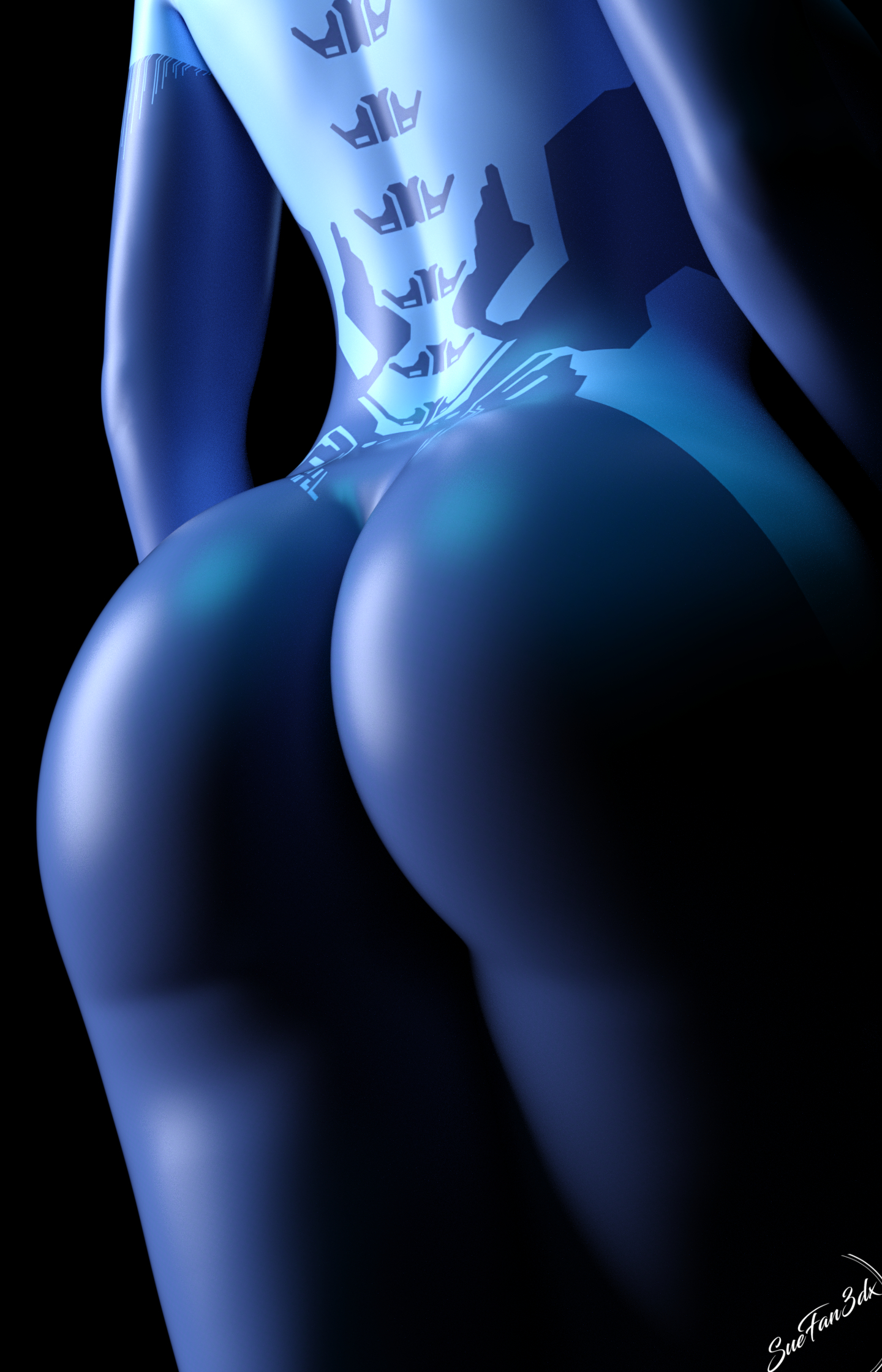 3d, 3d (artwork), ass, ass focus, big ass, big butt, blender, blender (software), blue body, cortana, female, gigantic ass, halo (series), high resolution, suefantasy3dx