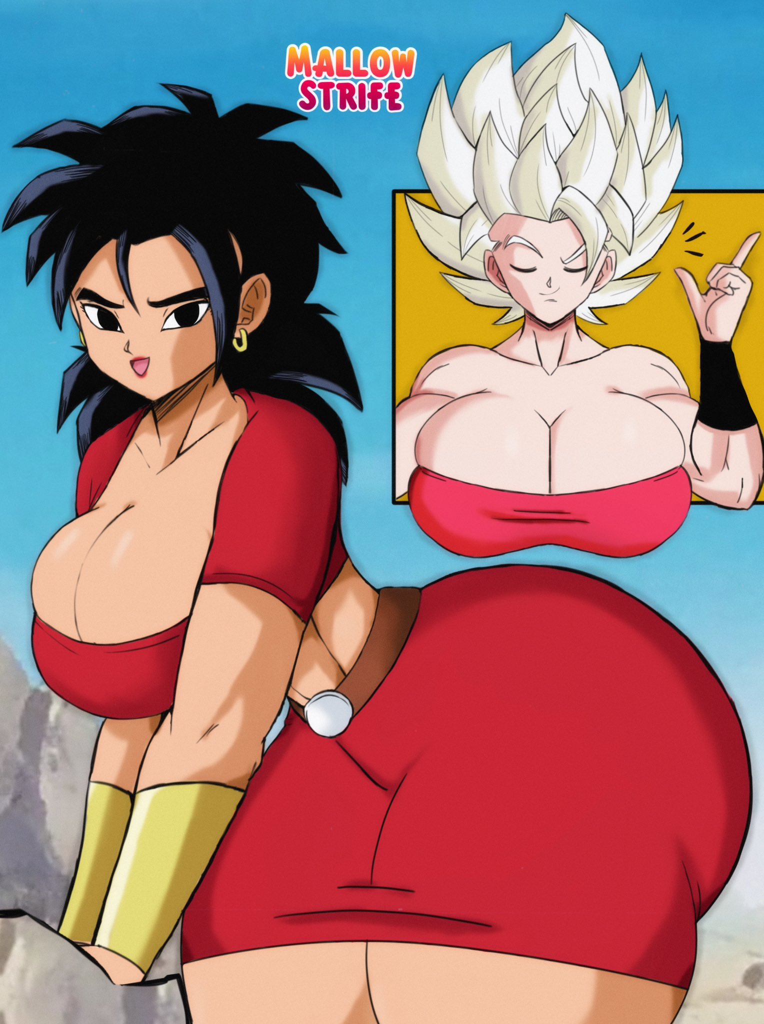 2girls, ass, big ass, big breasts, big butt, breasts, bubble ass, bubble butt, caulifla, dragon ball, dragon ball super, fat ass, fat butt, female, female only, female saiyan, huge ass, huge breasts, huge butt, kale, mallow strife, muscular, muscular female, saiyan, saiyan female, super saiyan, super saiyan 2, thick ass, thick butt, thick thighs