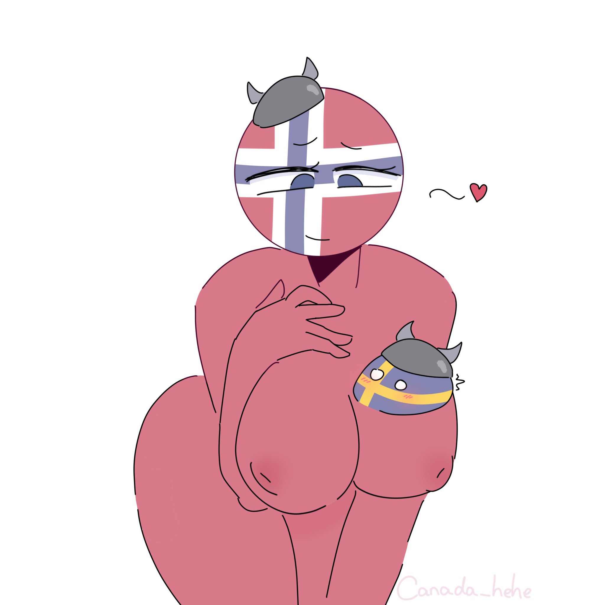 1boy, 1girls, bent over but isnt fucked, breasts, countryhumans, countryhumans girl, female, male, naked, naked female, norway (countryhumans), nude, nude female, sweden (countryhumans), xx.canada.xx