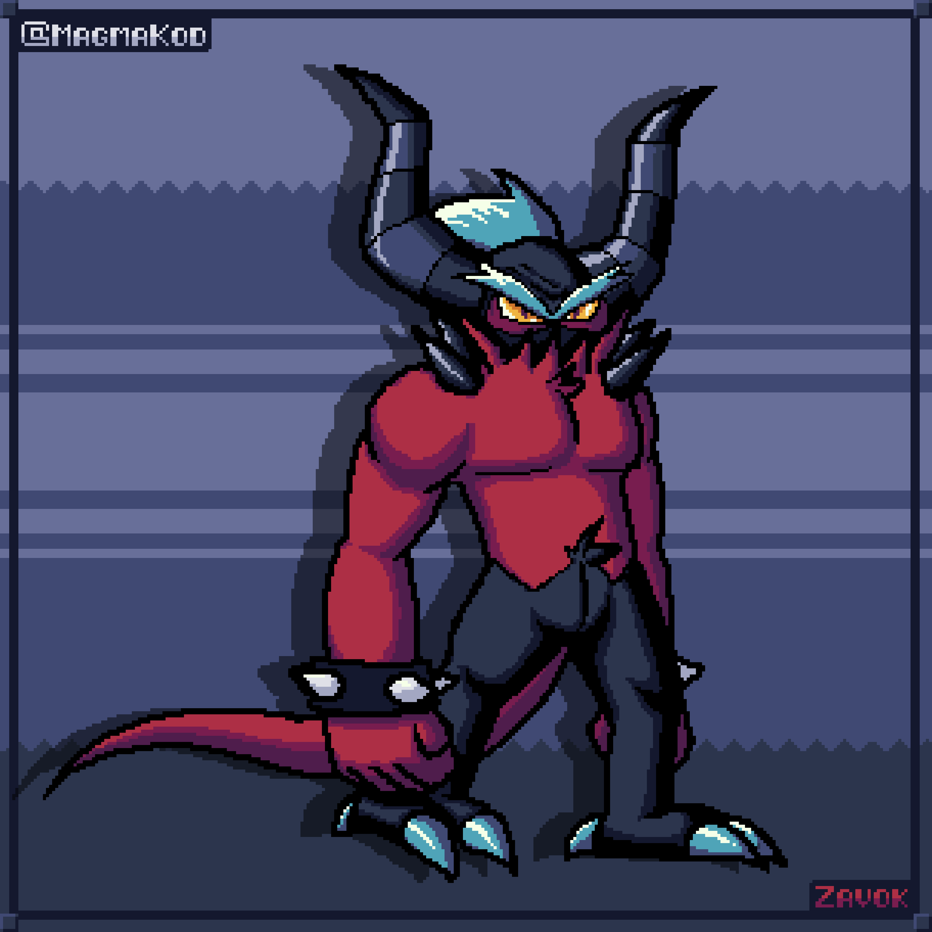 1:1 2020 absurd_res anthro digital_media_(artwork) fur genitals hair hi_res horn male male_only muscular muscular_male nude pink_sucker pixel_(artwork) red_body sega simple_background solo sonic_(series) sonic_the_hedgehog_(series) spikes the_deadly_six zavok zeti