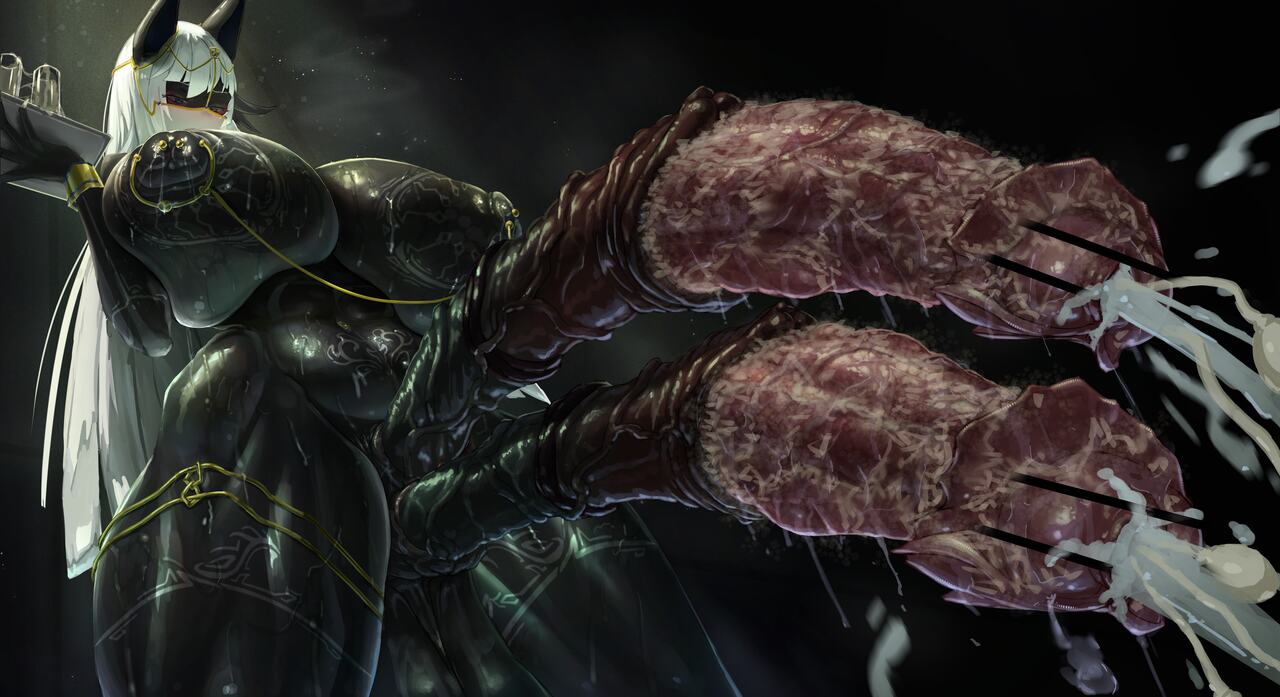 1futa, 2 penises, animal genitalia, areolae, balls, black body, black skin, breasts, canvassolaris, censored, cum, dark skin, diphallia, diphallism, ejaculation, equine penis, erection, futa only, futanari, gaping urethra, half-erect, hands-free, handsfree ejaculation, heterochromia, horsecock, huge balls, huge breasts, huge cock, huge penis, huge testicles, humanoid, hyper, hyper penis, intersex, large breasts, large penis, long hair, long penis, low-angle view, mask, multi genitalia, multi penis, nipple chain, nipple piercing, nipples, nude, penis, piercing, precum, pubic tattoo, retracted foreskin, silver hair, smegma, solo, source request, standing, sweat, taker pov, tattoo, testicles, thick thighs, urethra, veil, veiny penis, waitress, white hair, wide hips
