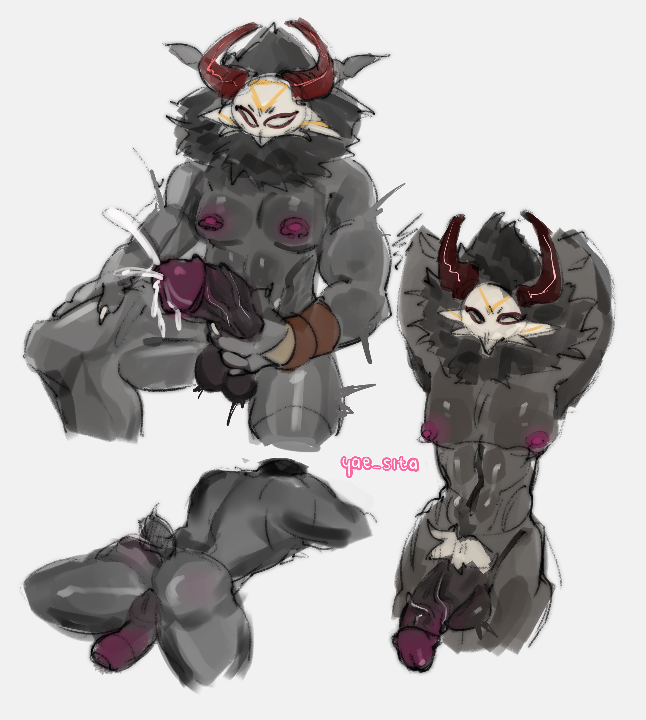 ass, ass focus, big ass, big penis, cum, dick, gay, gay sex, genshin impact, hilichurls (species), male, male only, mitachurl, monster, monster boy, monster cock, penis