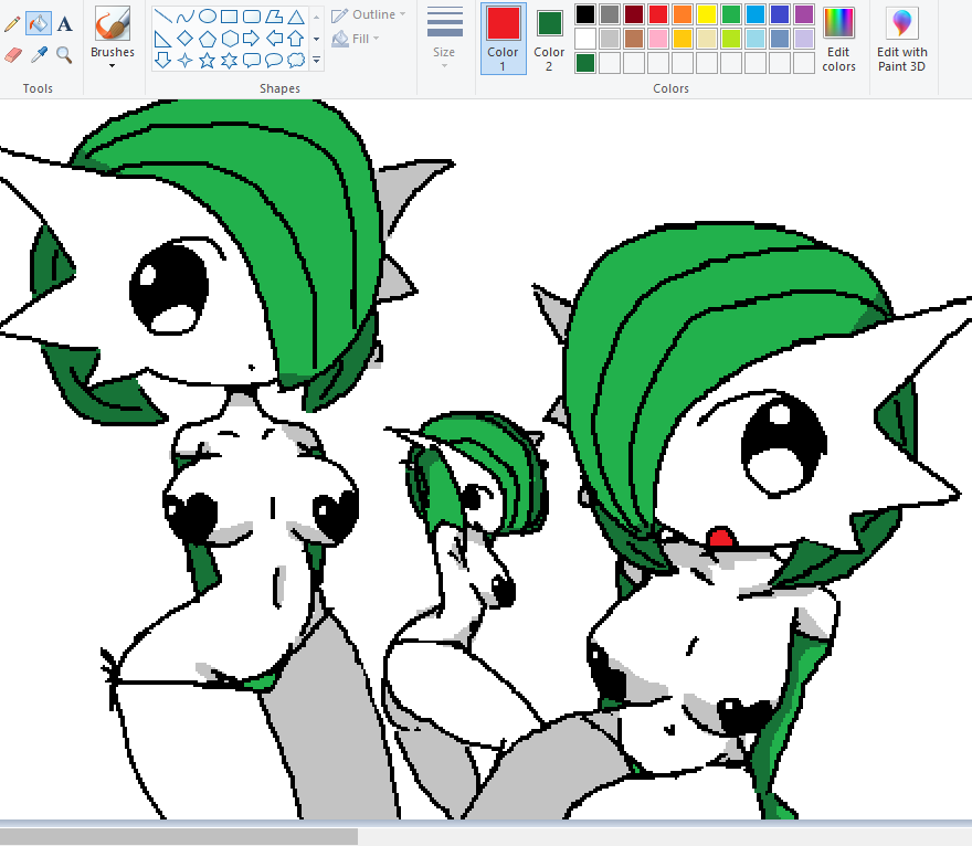 arm_stockings armpit arms_above_head arms_behind_head arms_up belly_button confused confused_look elbow_gloves gardevoir generation_3_pokemon green_panties heart heart_censor long_gloves looking_at_viewer looking_up looking_up_at_viewer medium_breasts microsoft_paint mspaint navel open_mouth panties pixel_(artwork) pixel_art pokemon pokemon_(species) posing small_body small_breasts small_waist storm_yyyy thick_thighs trio white_body