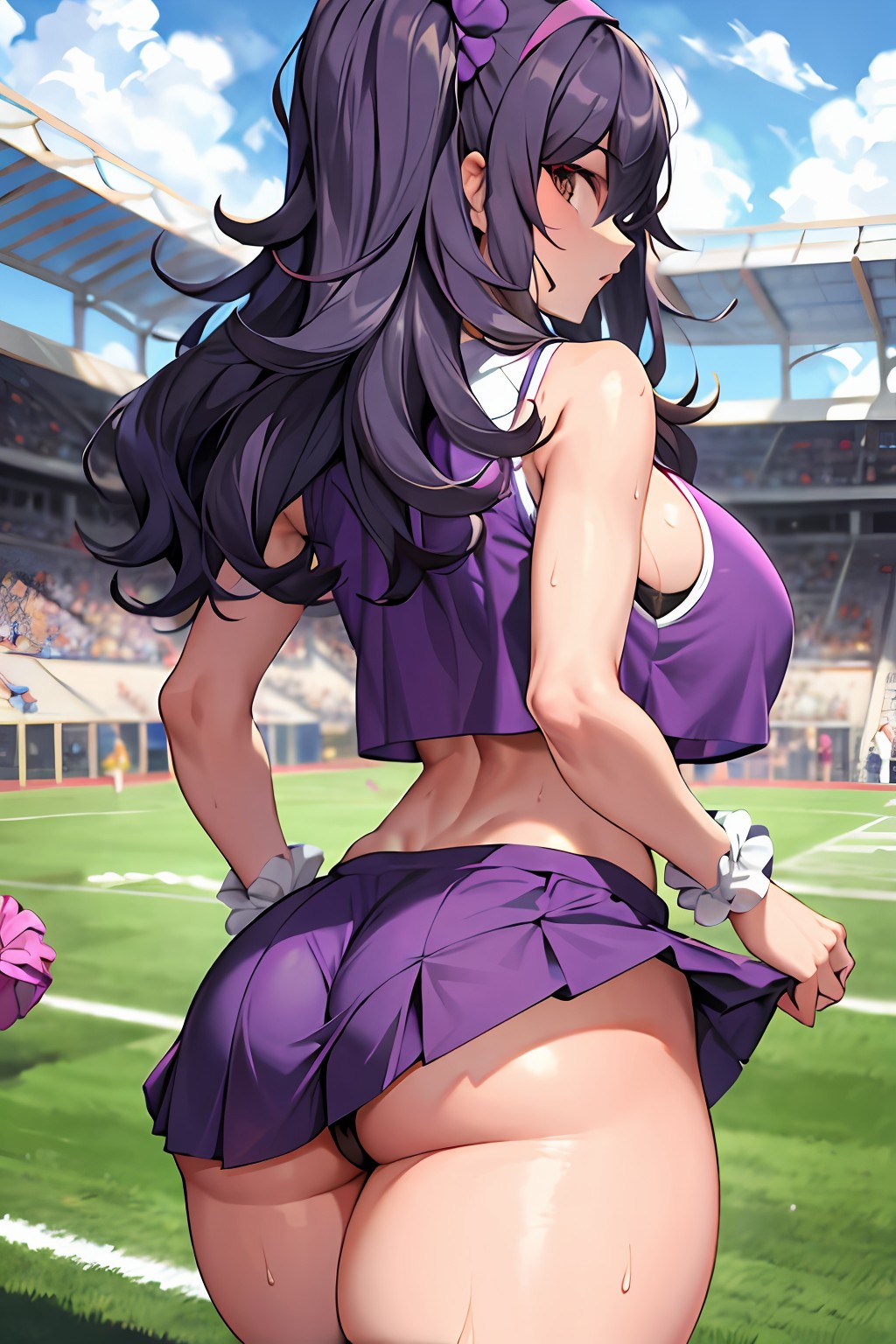 1girls, ai generated, ass, breasts, cheerleader, female, hex maniac, hips, huge ass, huge breasts, light skin, light-skinned female, long hair, nintendo, pokemon, pokemon xy, purple eyes, purple hair, slim waist, stable diffusion, thick thighs, thighs, wide hips