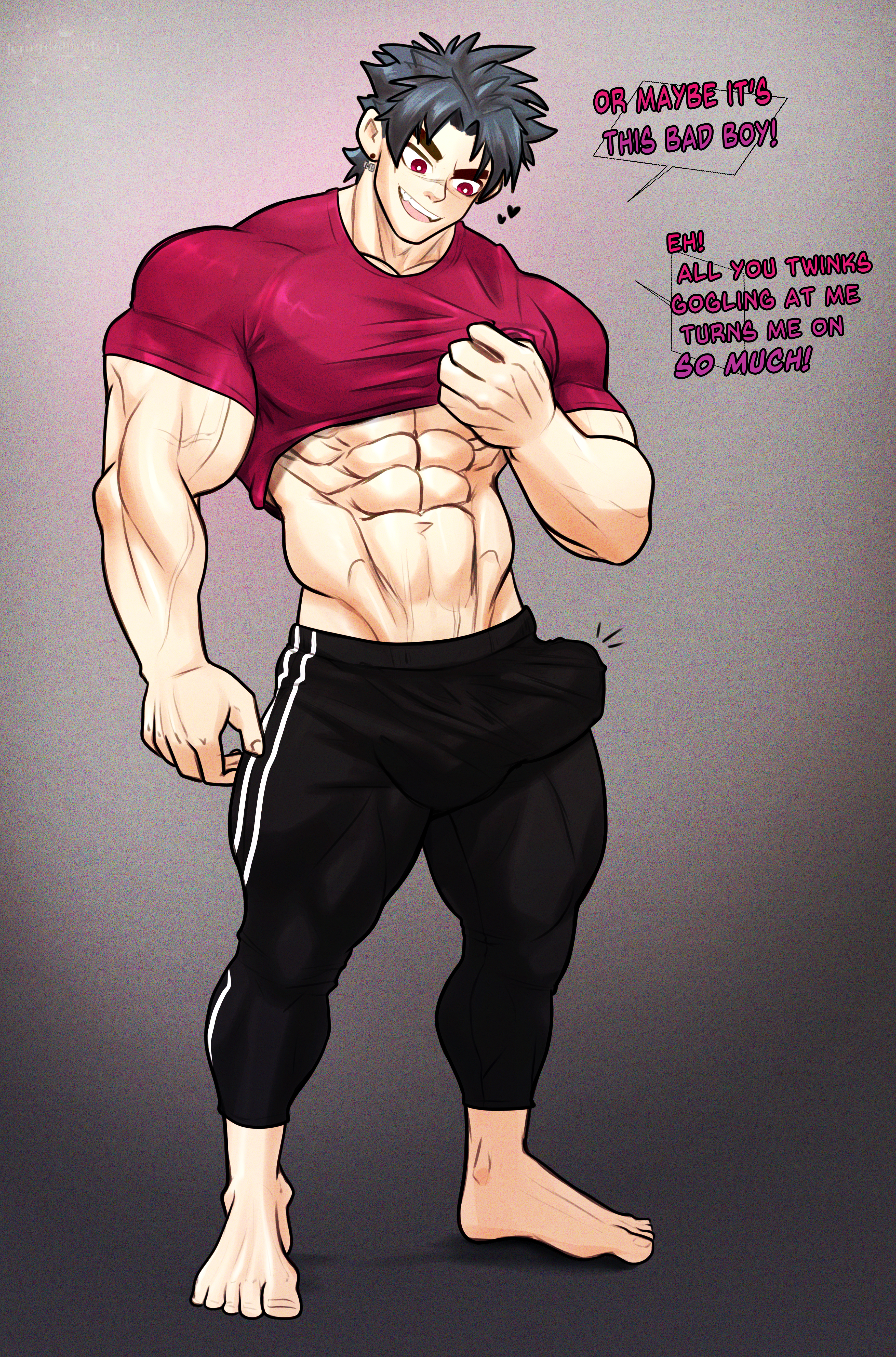 abs, boner, bulge, erection, kingdom velvet, male, male only, muscles, muscular, muscular male, pecs, solo, solo male