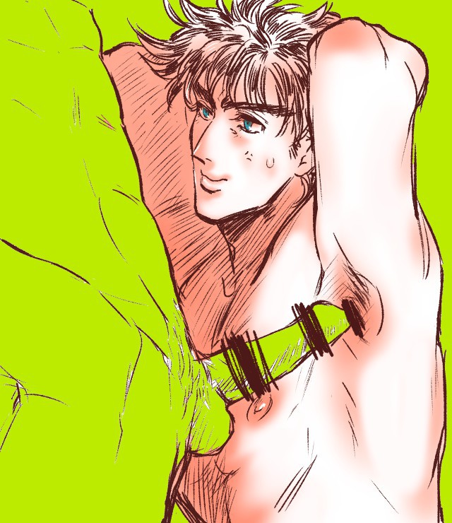 arm_up armpit armpit_fetish armpit_hair armpit_sex armpits battle_tendency censored_penis erection gay jojo&#039;s_bizarre_adventure joseph_joestar male male_only yaoi