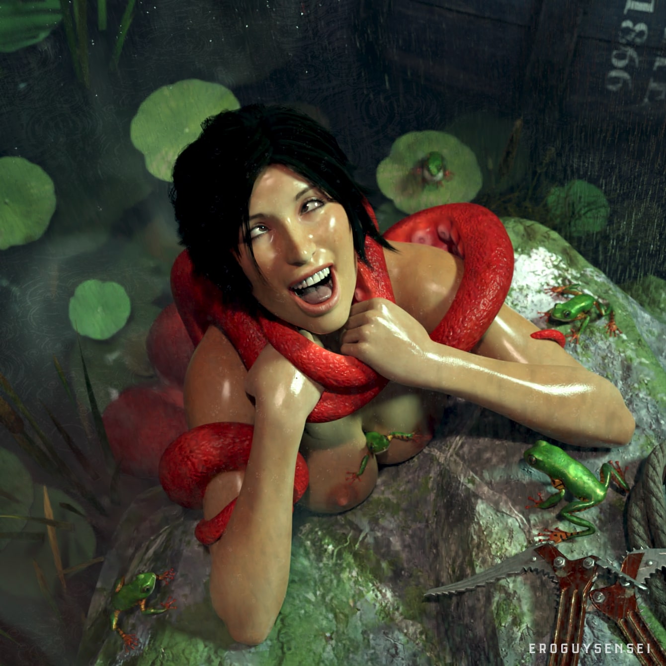 3d, ahe gao, areolae, athletic, athletic female, big breasts, breasts, brown eyes, brown hair, busty, eroguysensei, female, female focus, female only, frog, lara croft, lara croft (survivor), long hair, nipples, nude, nude female, nudity, octopus, orgasm, orgasm face, ponytail, rain, raining, sex, tagme, tentacle, tentacle sex, tomb raider, tomb raider (survivor), wet, wet body, wet skin